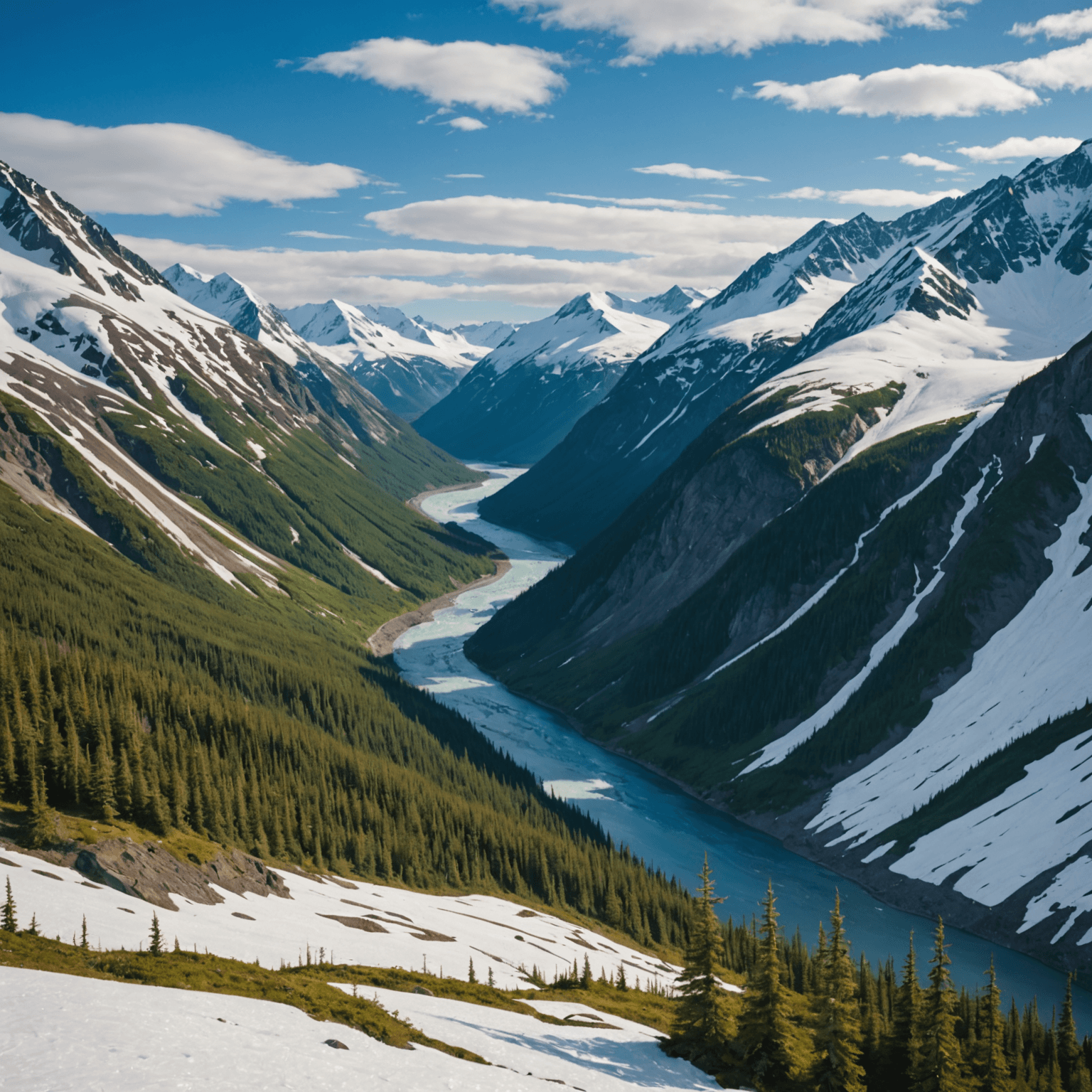A dynamic shot capturing the energy of a dog sled team racing through the Alaskan snow.