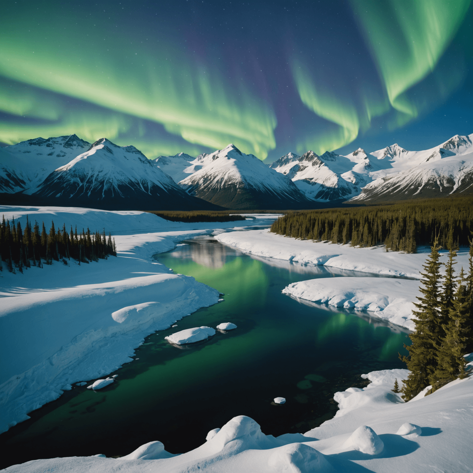 A breathtaking wide-angle shot of a sled dog team traversing a snow-covered landscape with mountains in the background.