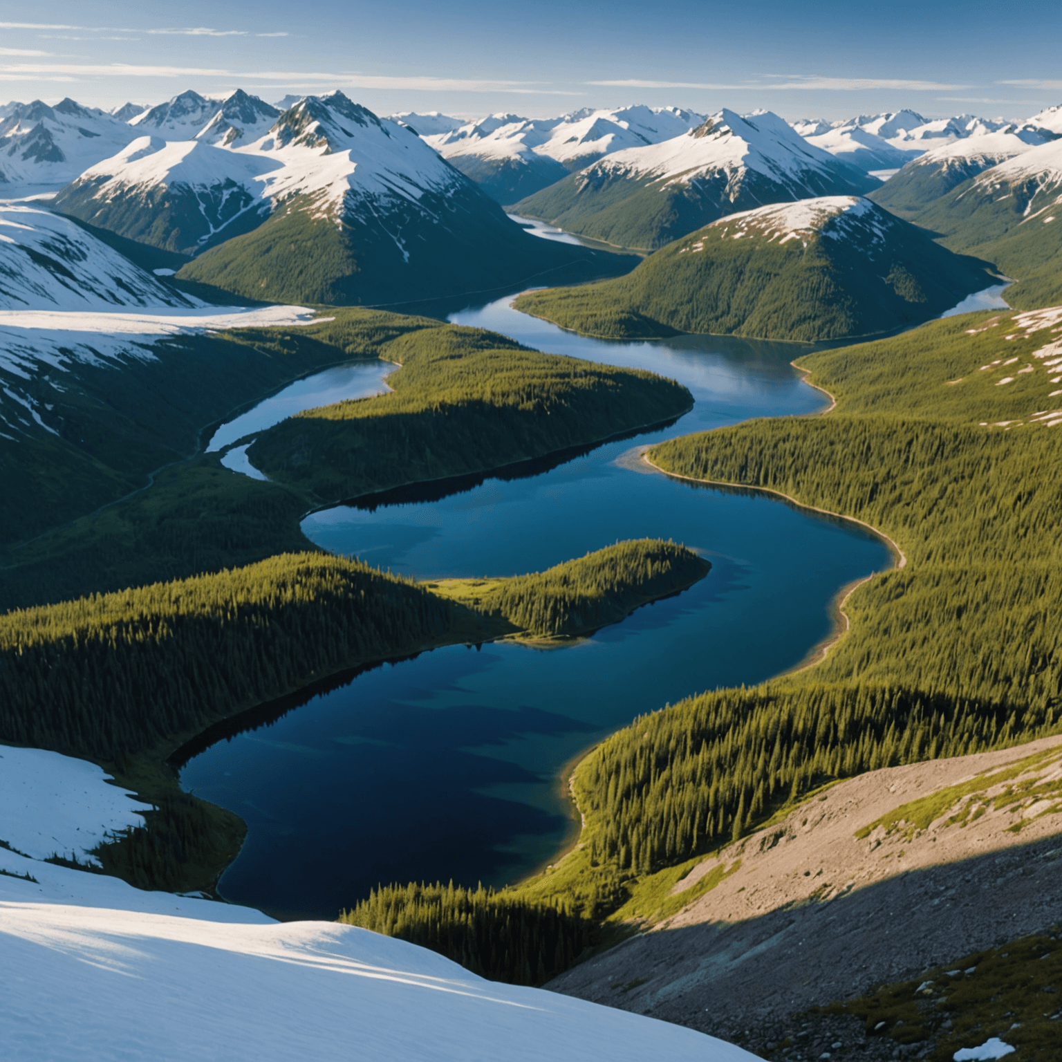 A picturesque view of a dog sled team racing through the Alaskan wilderness