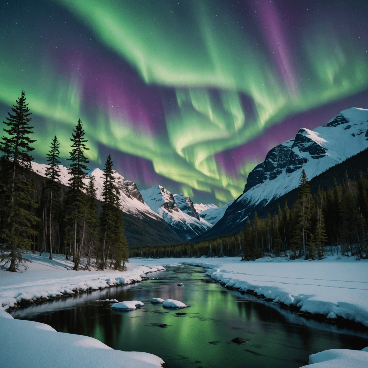 Northern Lights over a snowy Alaskan landscape