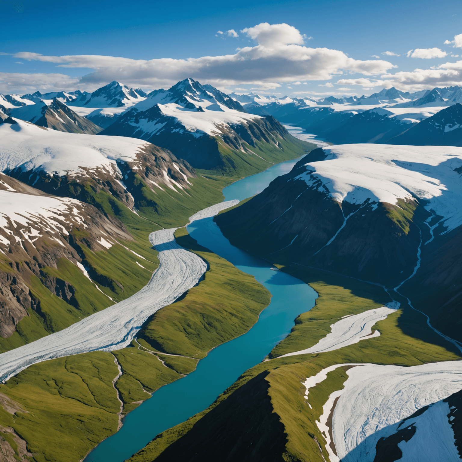 A scenic view of a dog sled team in action with the Alaskan mountains in the background.