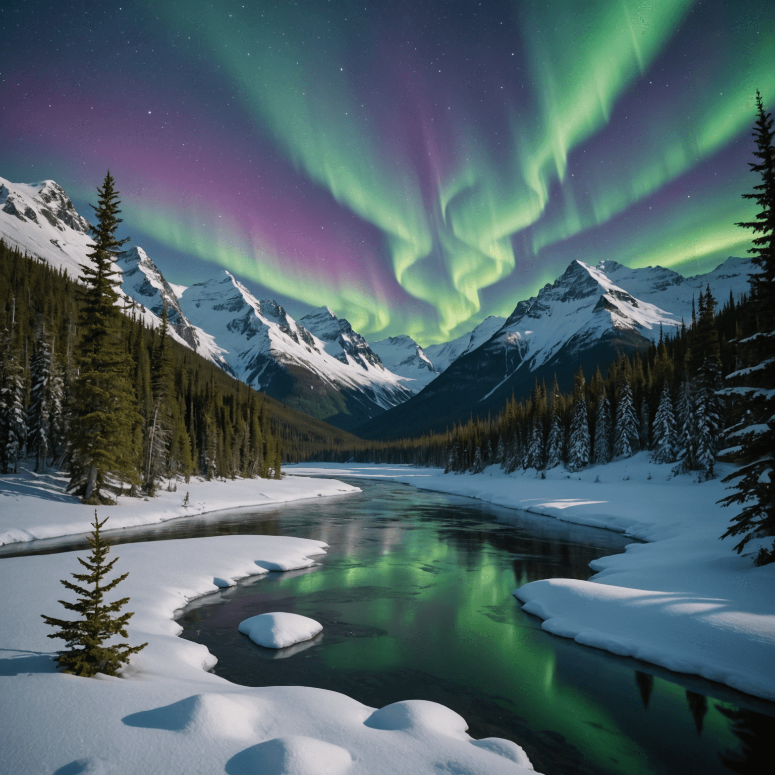 A group of people enjoying a dog sledding adventure under a sky filled with Northern Lights.