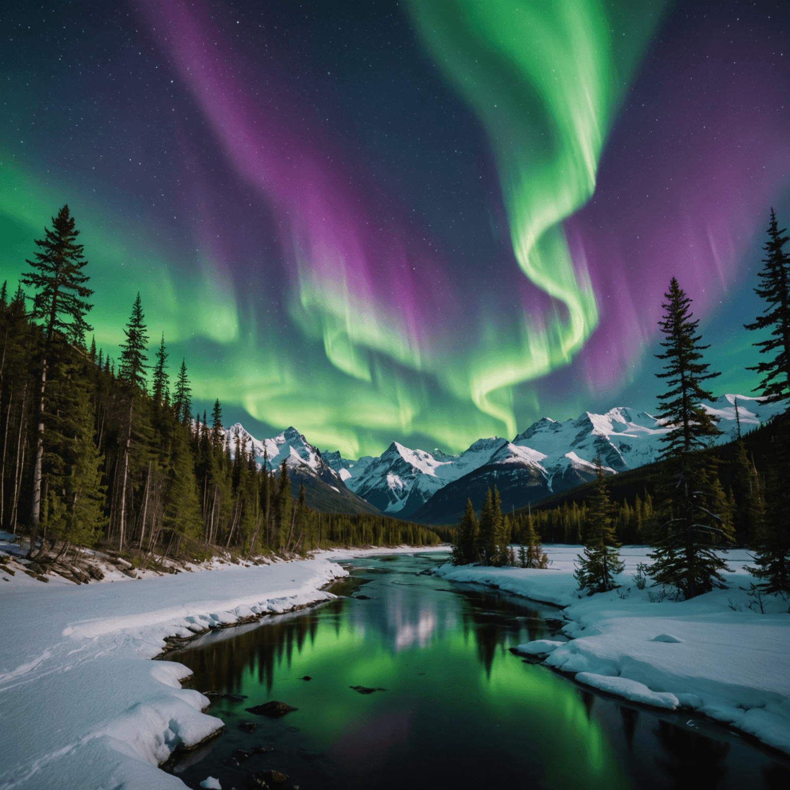 A stunning view of the Northern Lights over Fairbanks, Alaska, capturing the vibrant colors dancing across the sky.