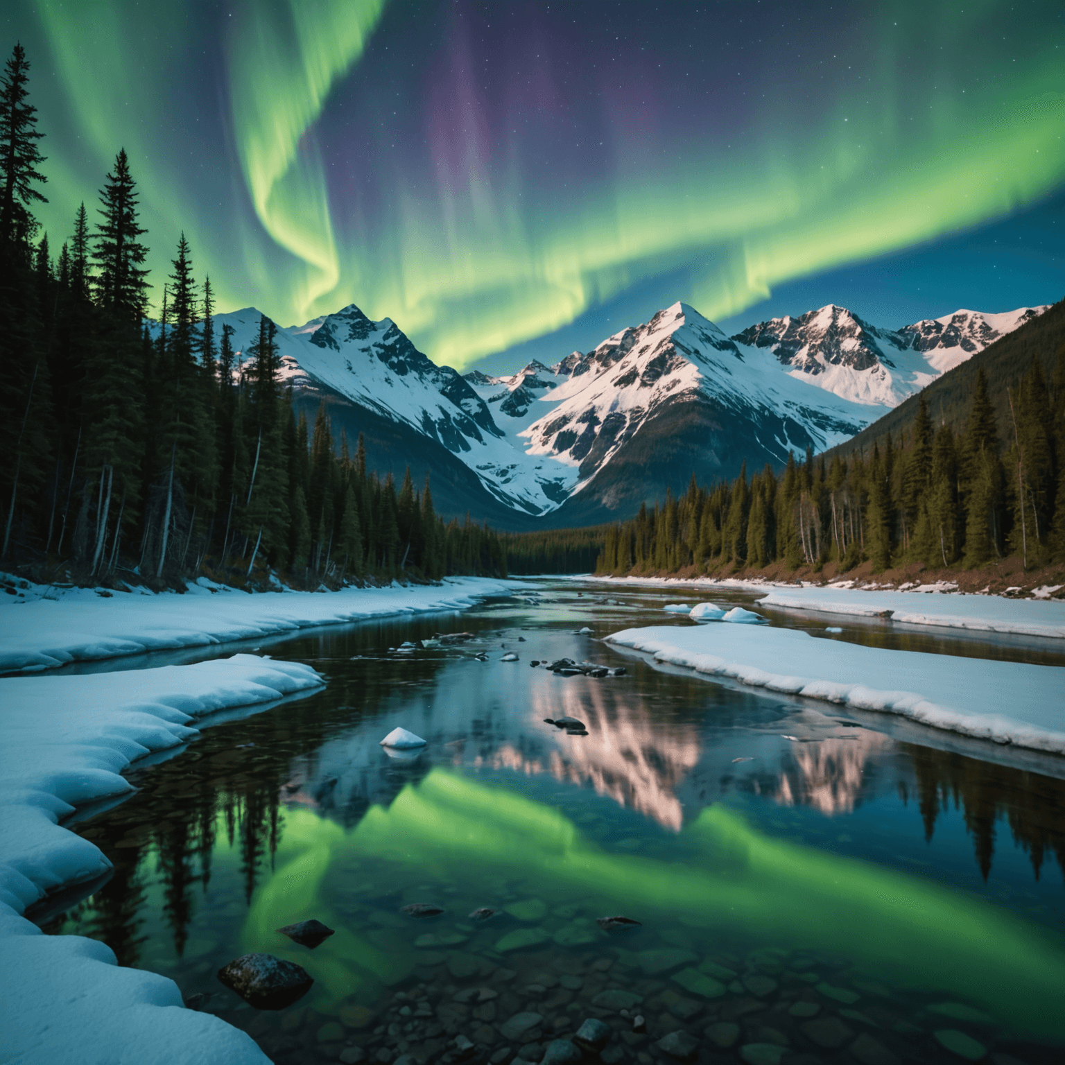 Photo of a group experiencing an aurora tour, with snow-covered mountains and a full moon in the background.