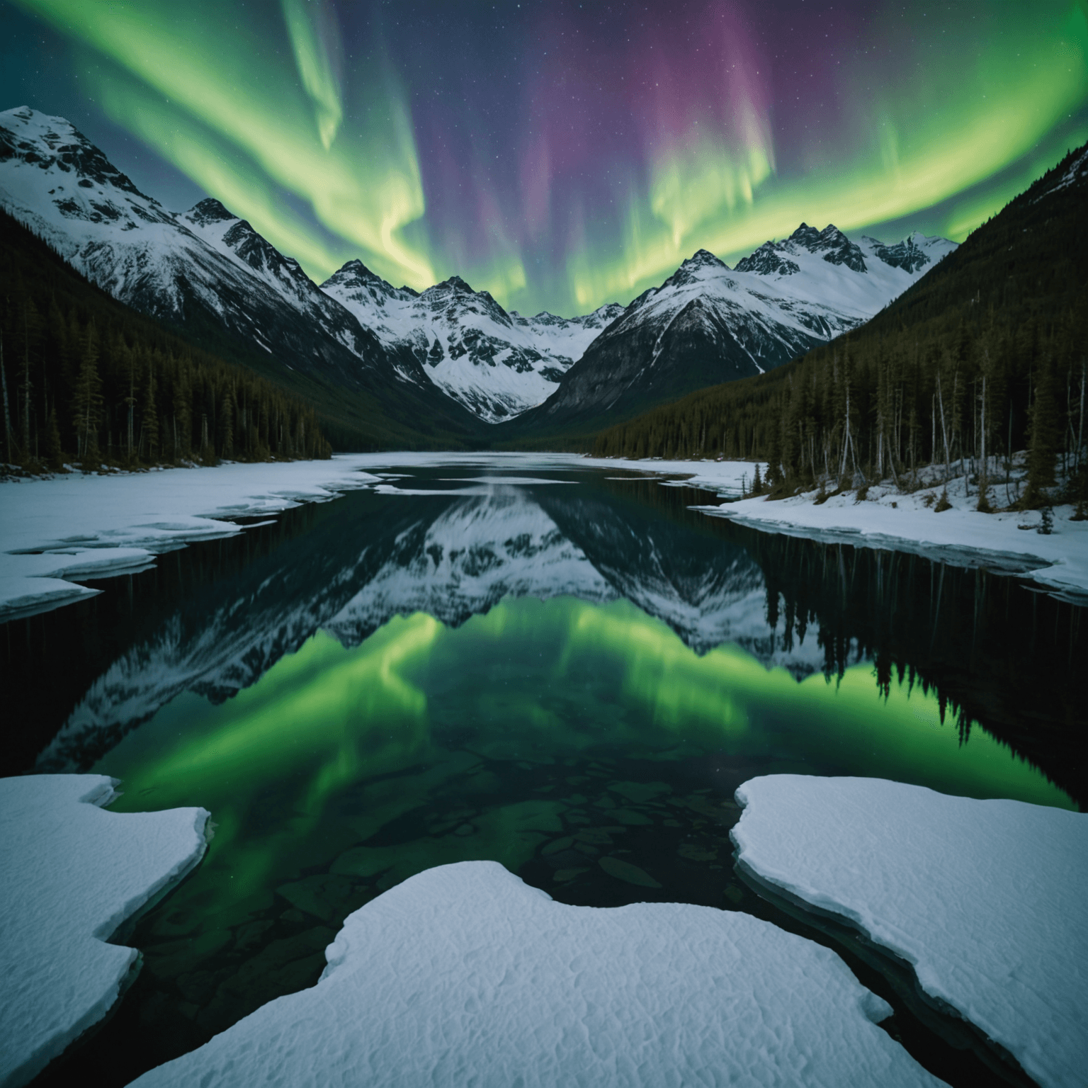 Tourists enjoying a guided Northern Lights tour with a backdrop of the Alaskan wilderness.