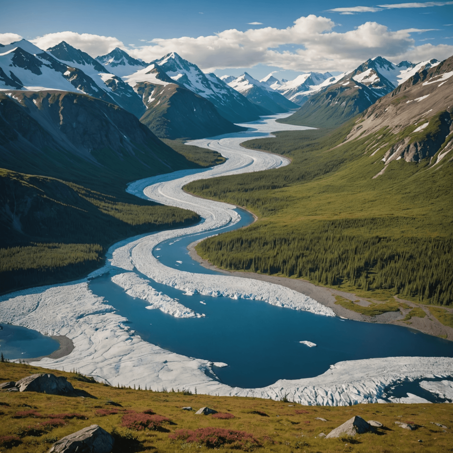 wide view of Alaskan mountains and valley