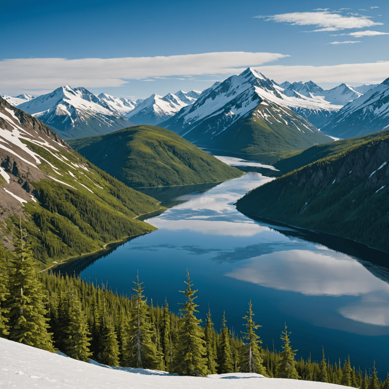 Adventurers on snowmobiles traversing a snowy landscape in Alaska
