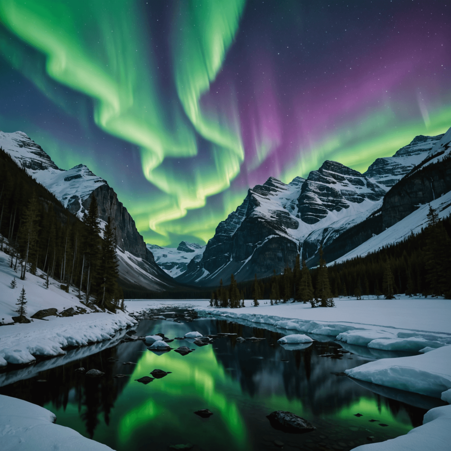 A stunning display of the Aurora Borealis over an Alaskan landscape.