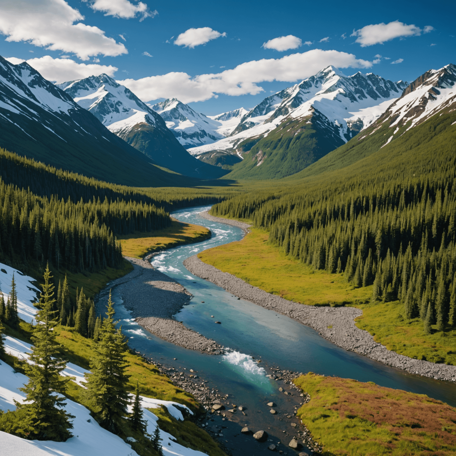 Mushers and their sled dogs participating in a summer training session on an Alaskan glacier.