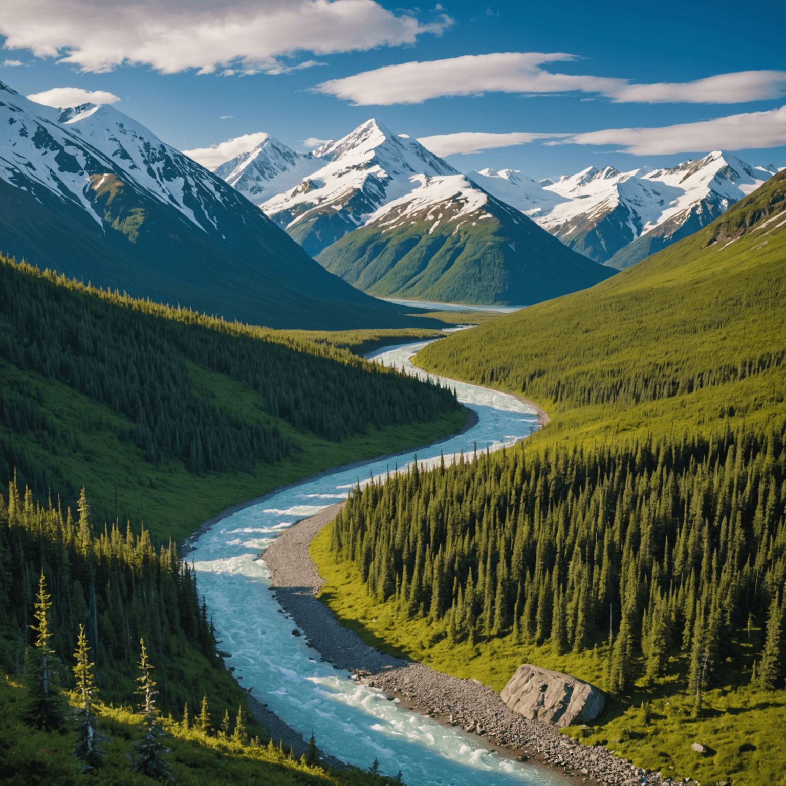 wide view of Alaskan mountains and valley