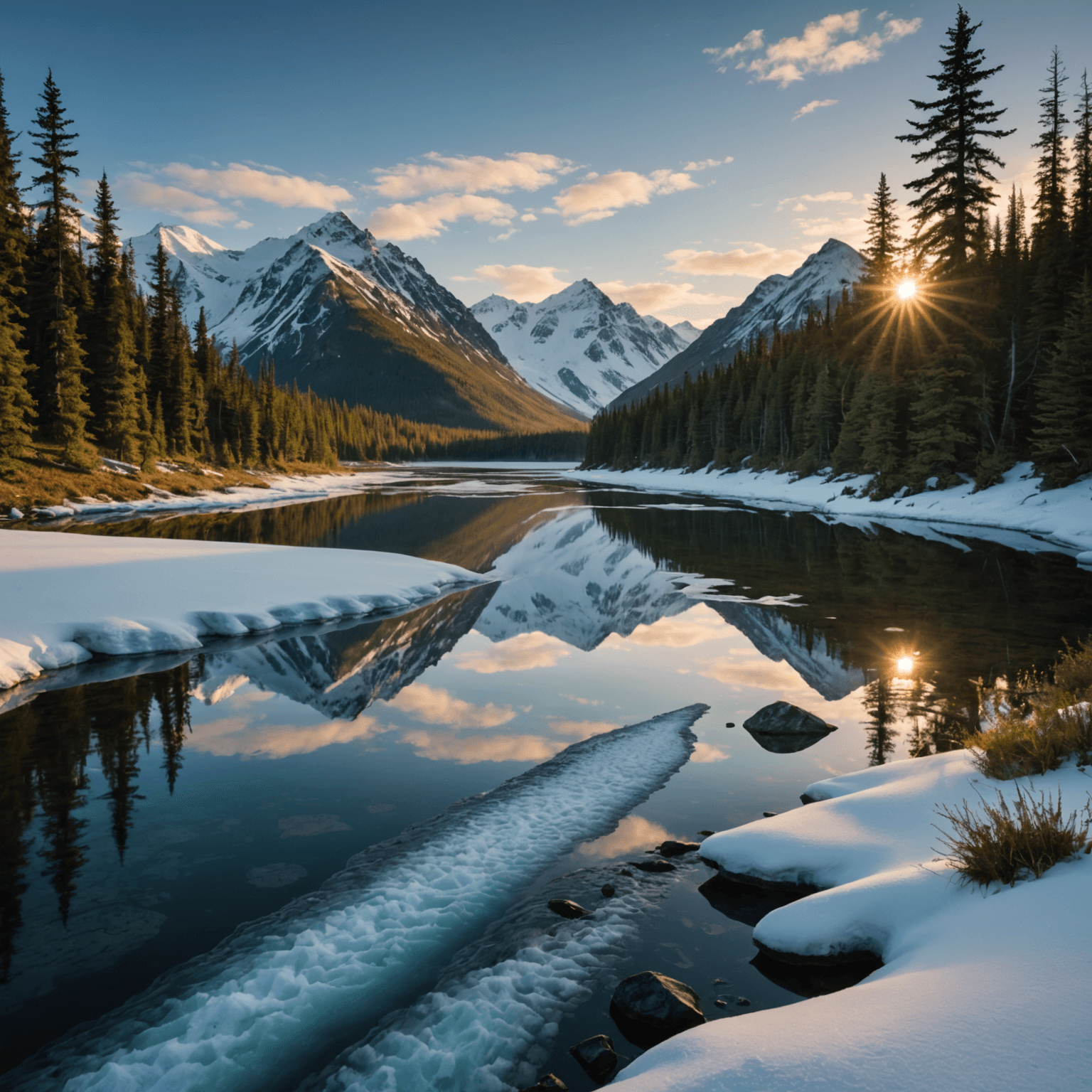 A team of huskies pulling a sled through a snow-covered trail.