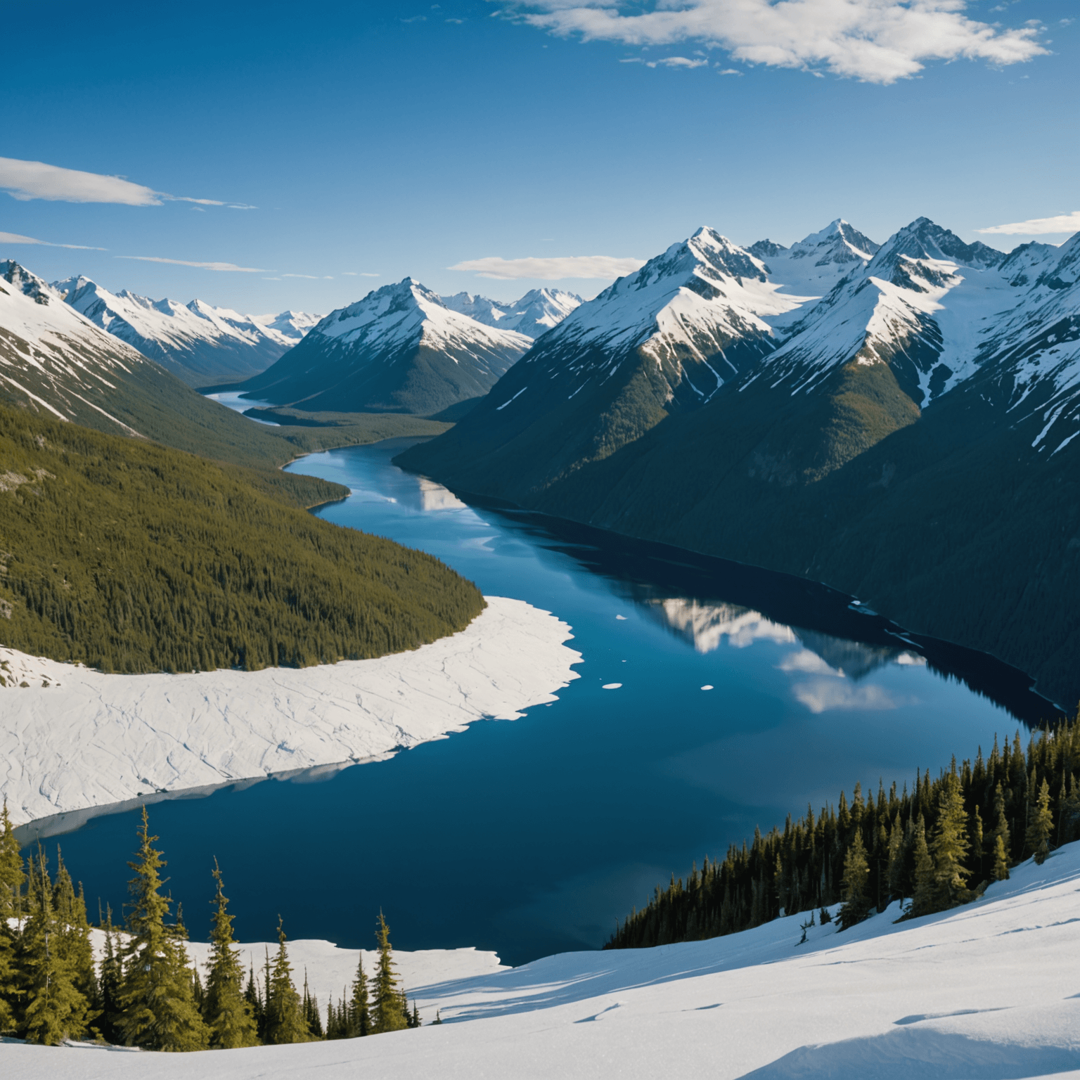 A group of snowmobiles traversing a snowy Alaskan trail