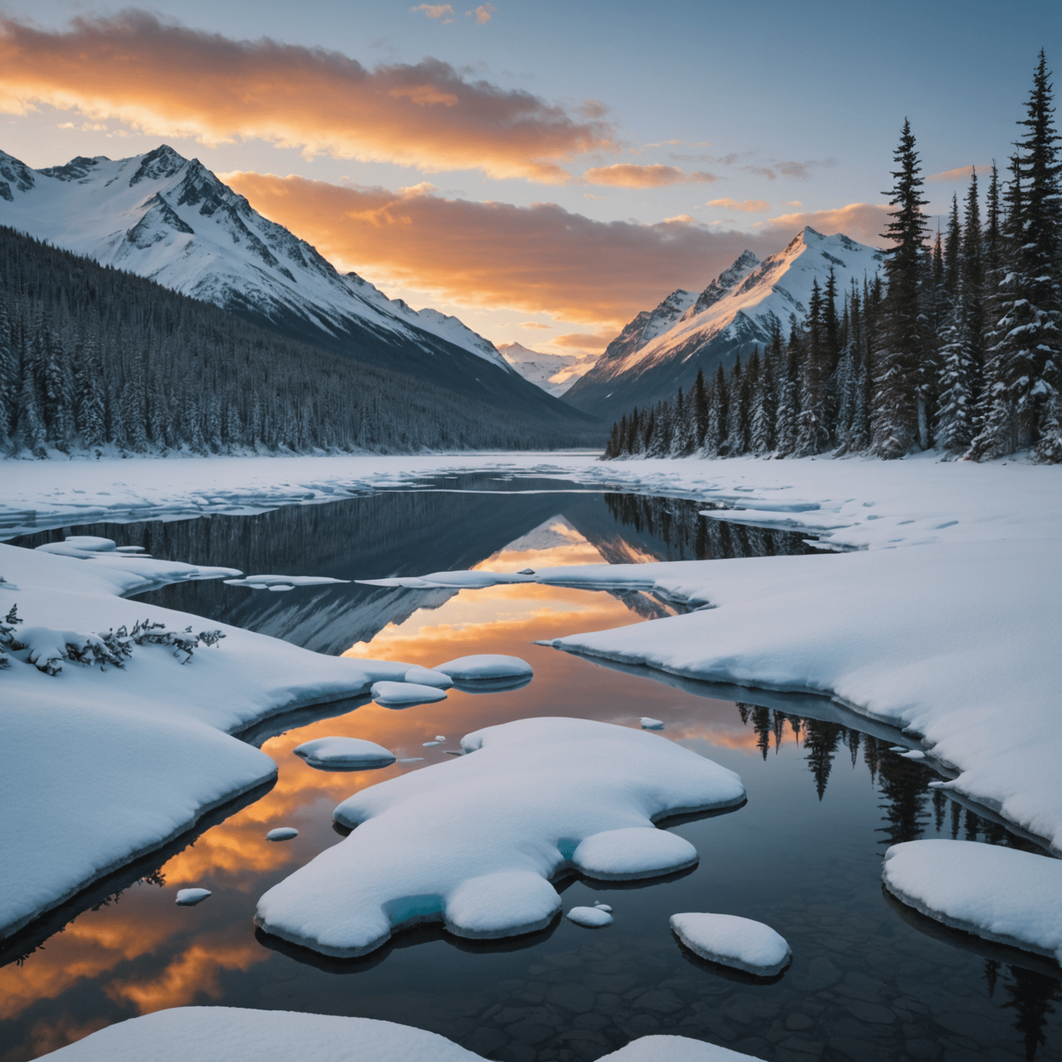 A team of huskies pulling a sled through the snowy Alaskan forest