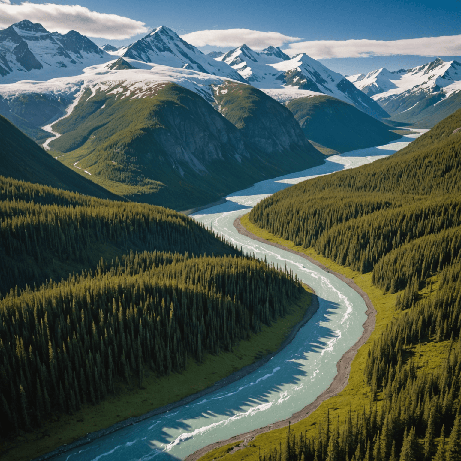 wide view of Alaskan mountains and valley