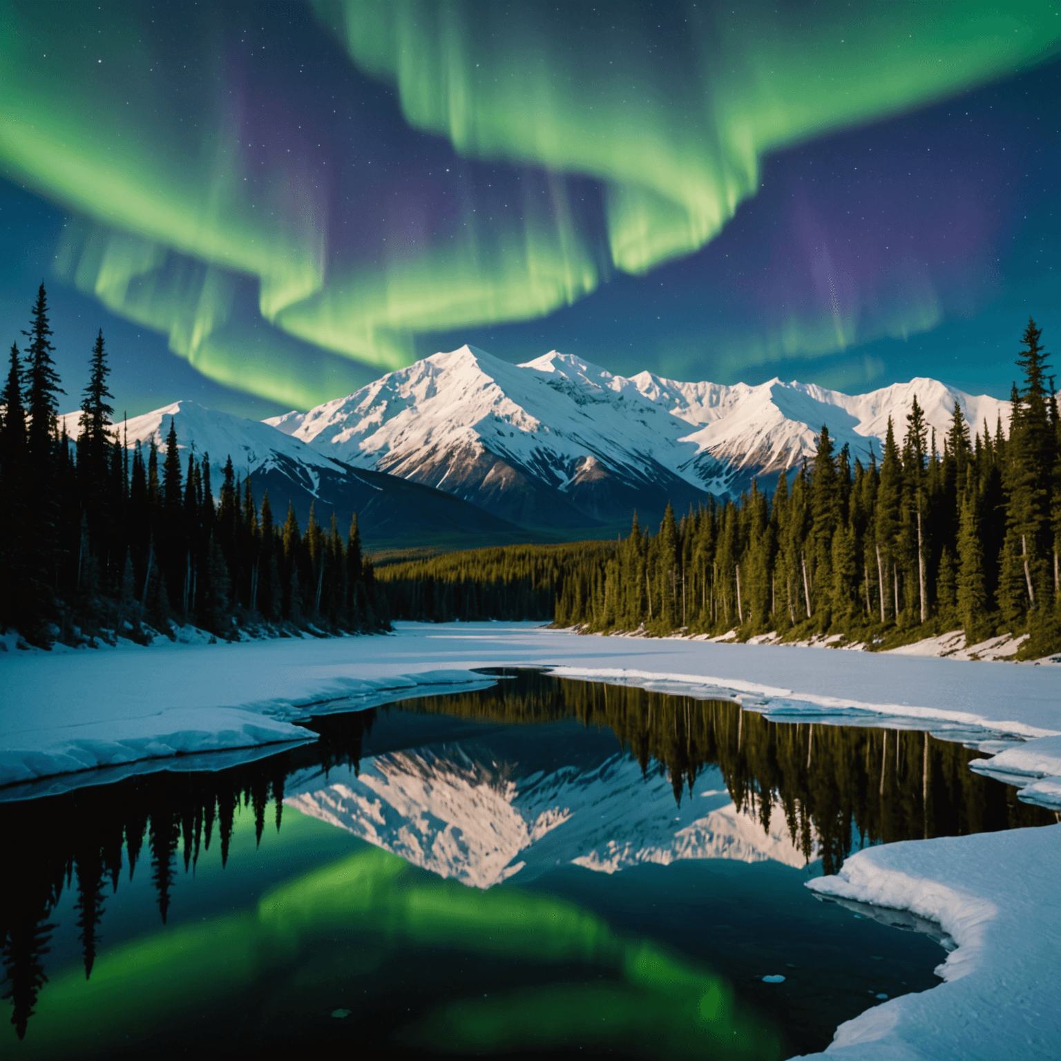 A stunning view of the aurora borealis over Denali National Park