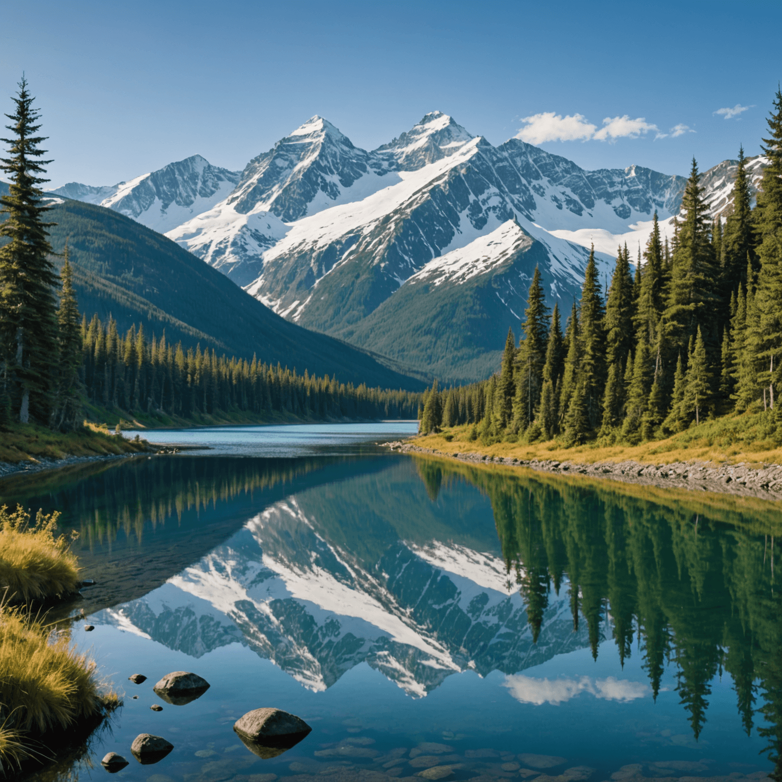 A team of sled dogs pulling a wheeled sled in a summer Alaskan landscape.