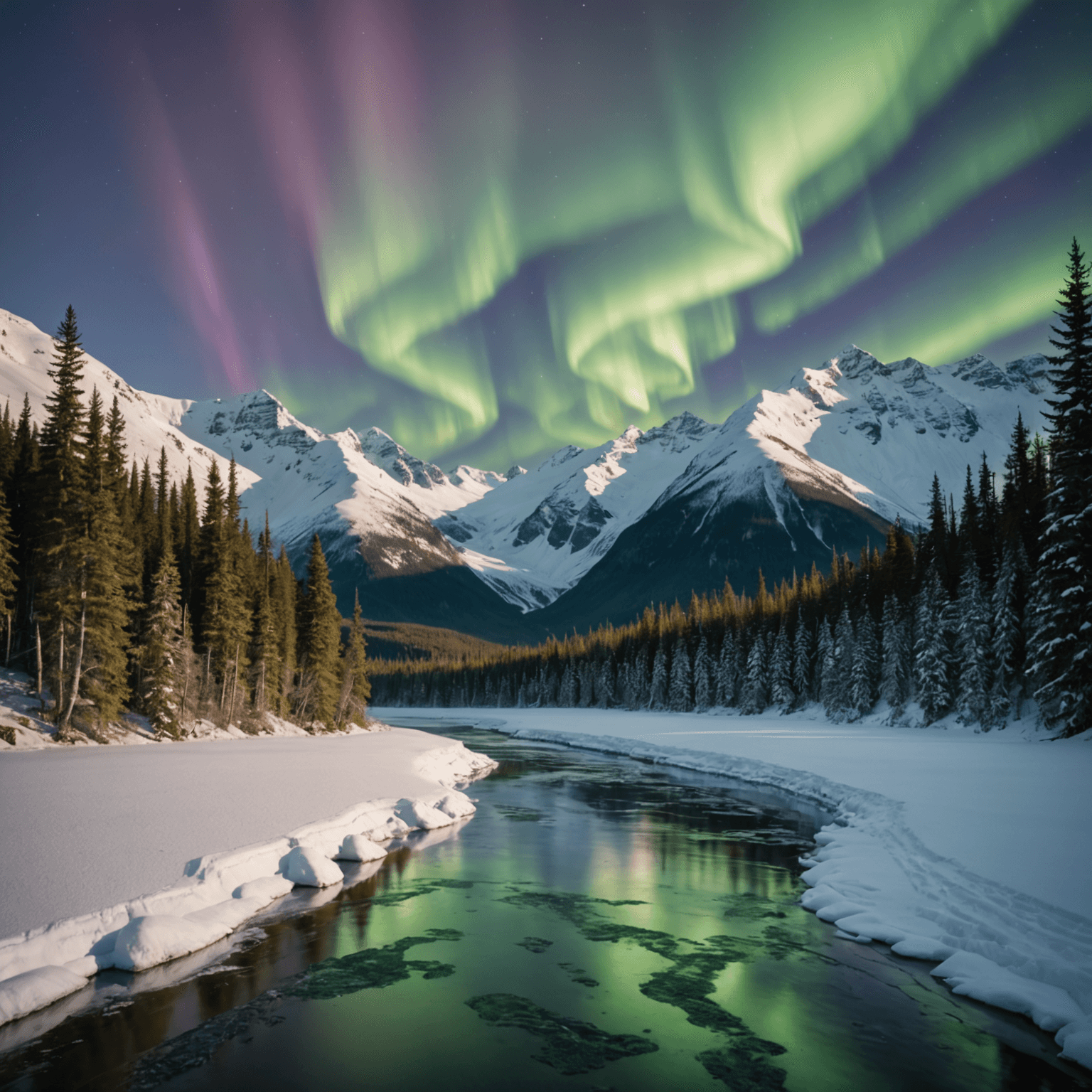 A team of sled dogs running through a snowy landscape