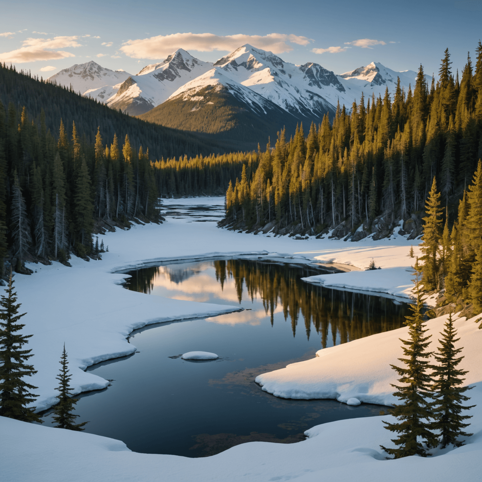 A team of Alaskan huskies racing through the snowy wilderness