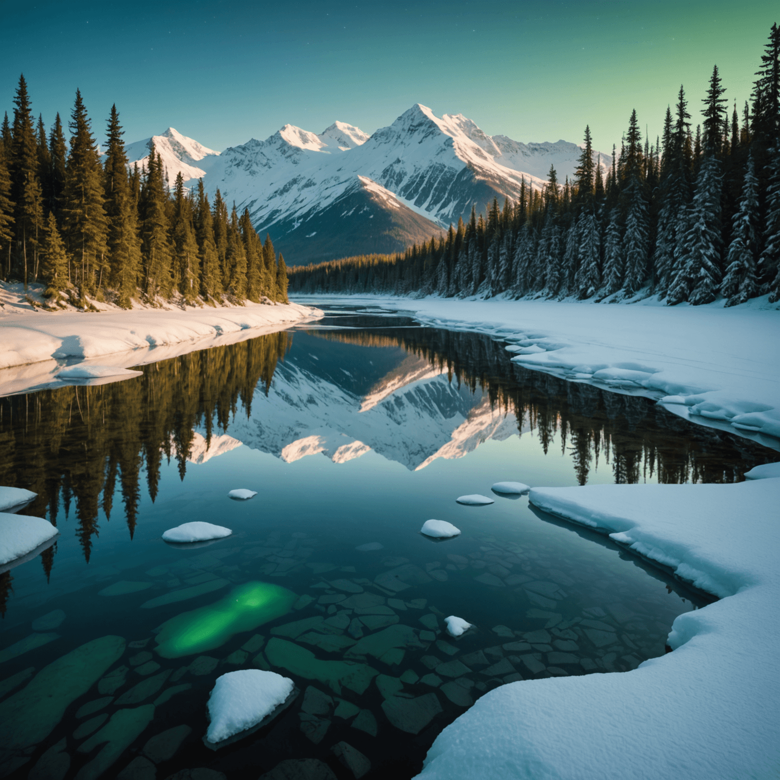 A scenic view of the Iditarod trail with a musher and sled dogs in action against a backdrop of snow-covered mountains.