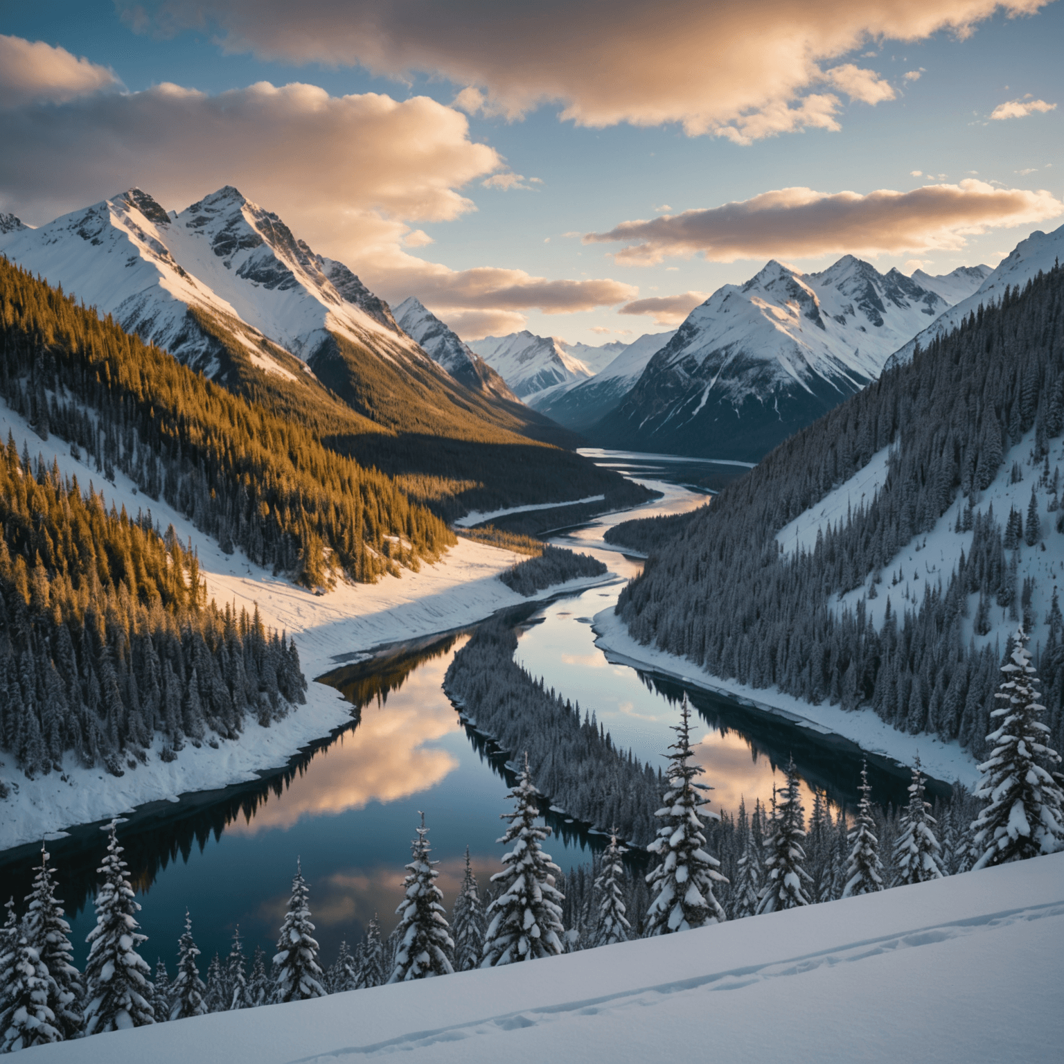 wide view of Alaskan mountains and valley