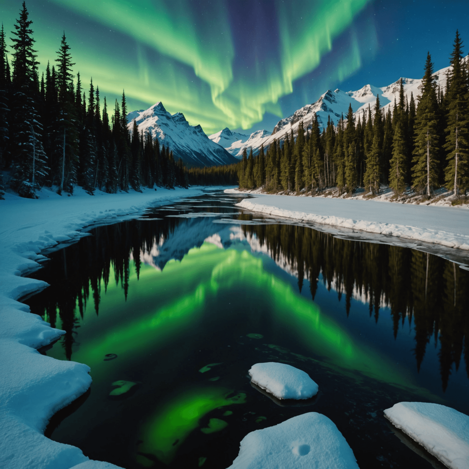 Tourists enjoying the aurora borealis at Chena Hot Springs, with steam rising from the hot water and the lights dancing above.