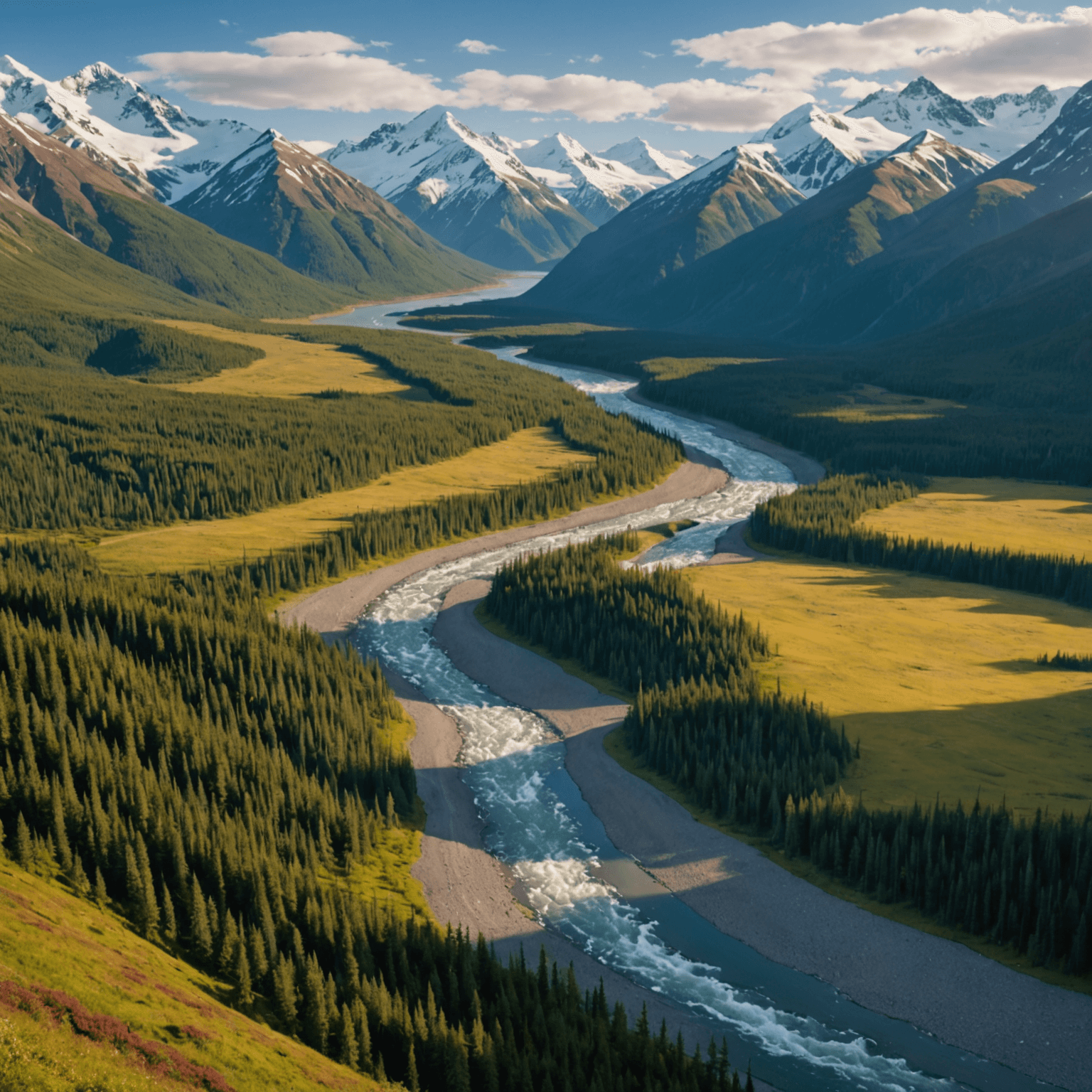 wide view of Alaskan mountains and valley