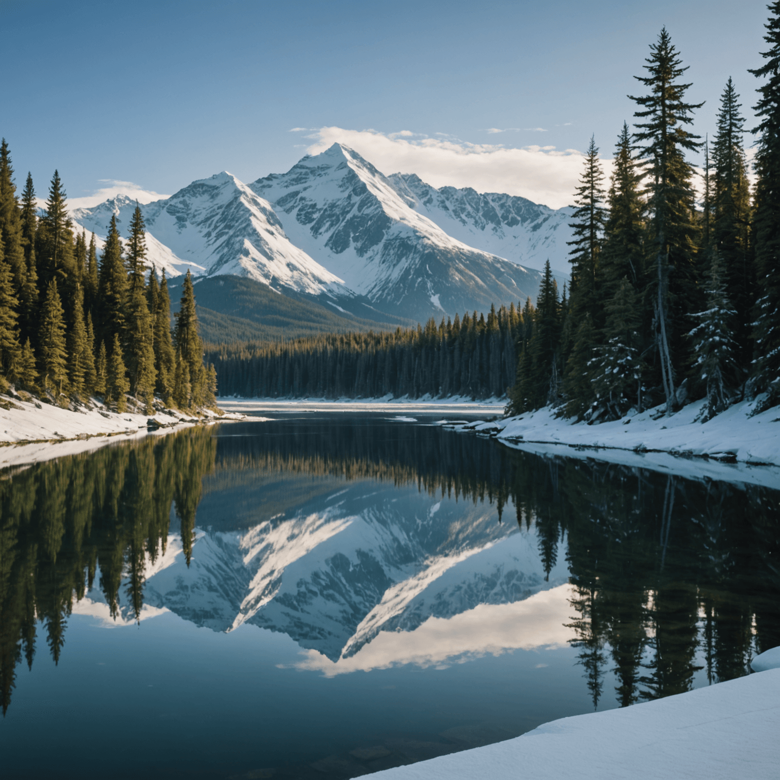 A team of sled dogs pulling a sled through a snowy landscape with mountains in the background