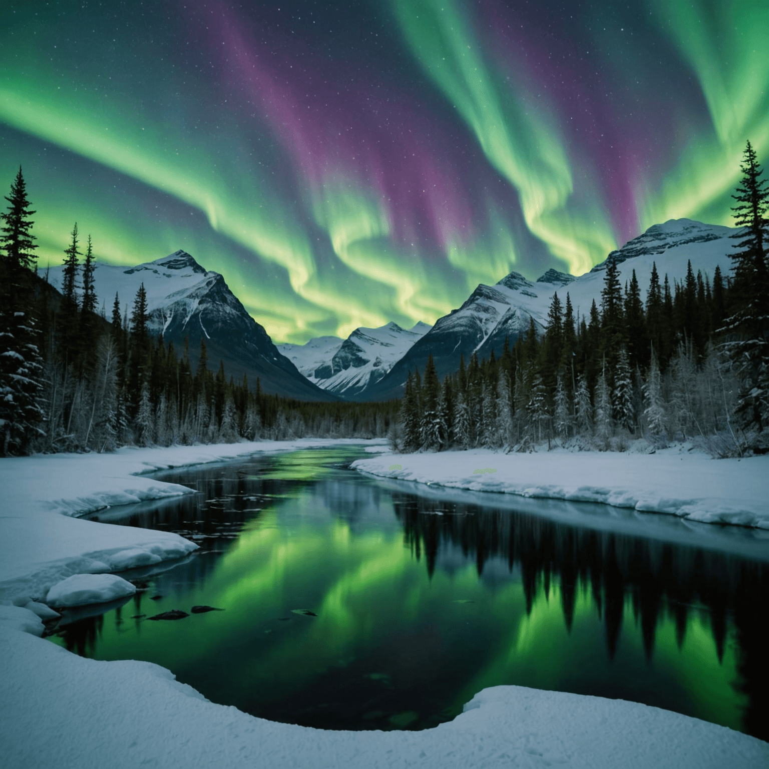 The Northern Lights illuminating the night sky above Denali National Park.