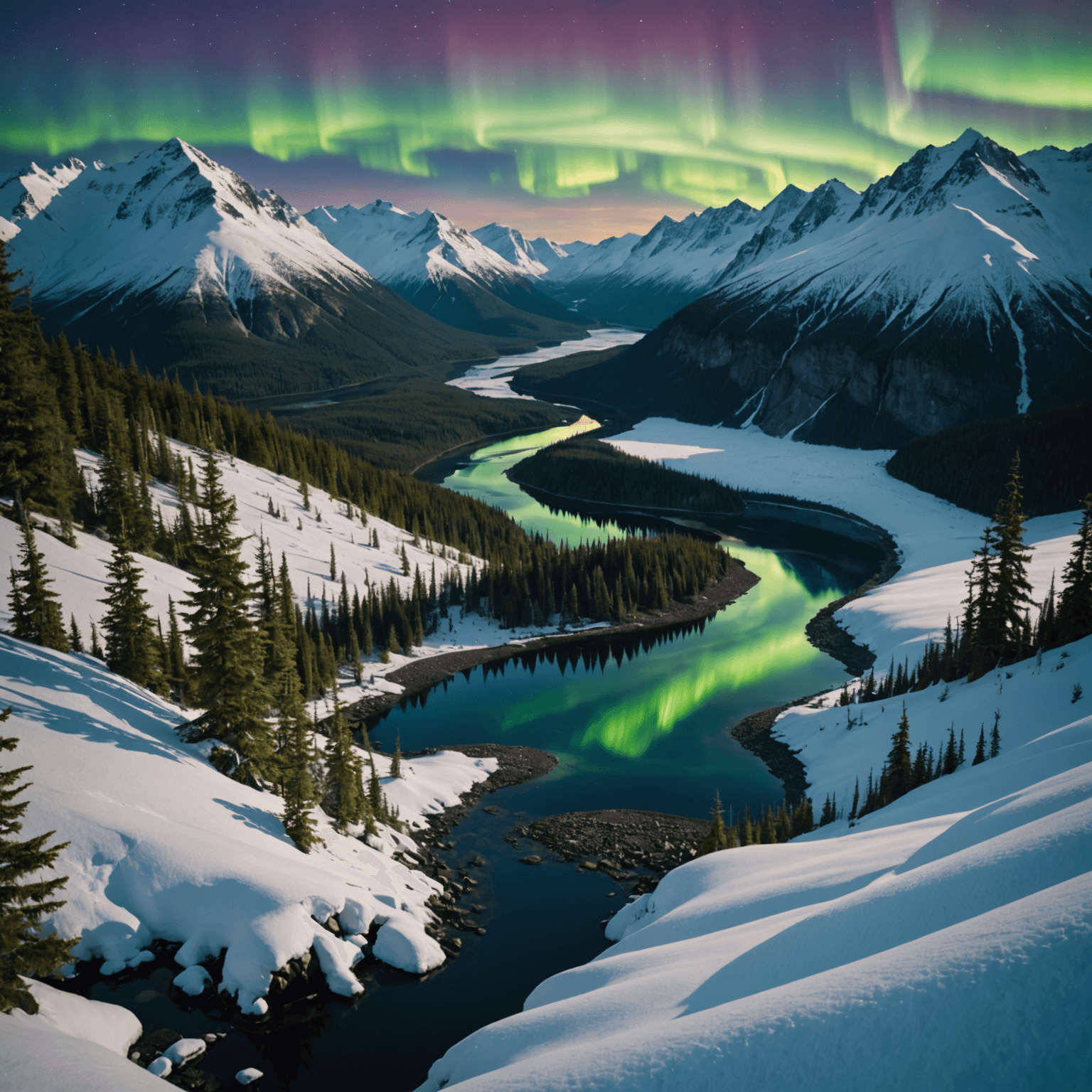 wide view of Alaskan mountains and valley