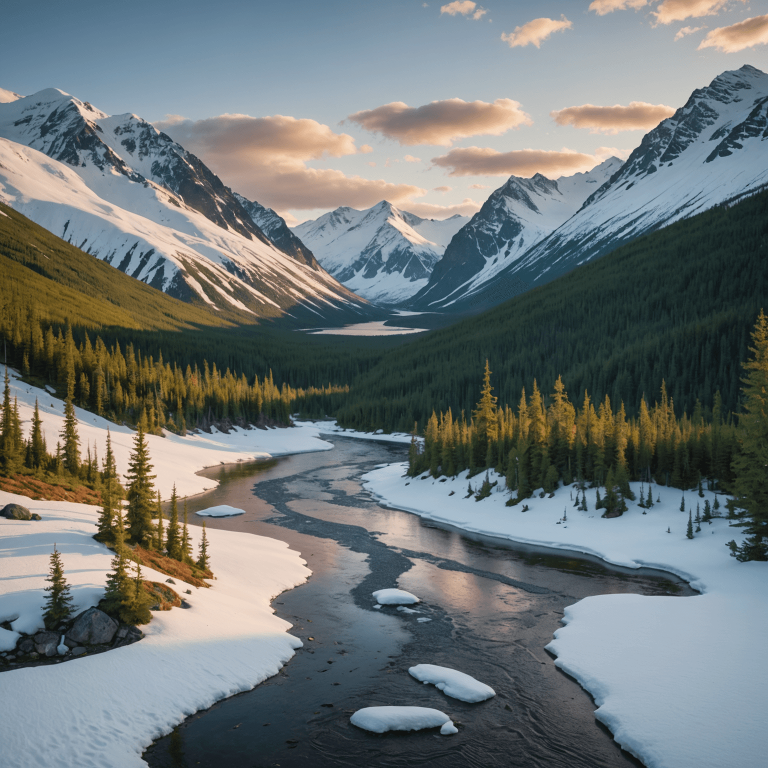A cozy cabin with Denali's snow-capped mountains in the background.