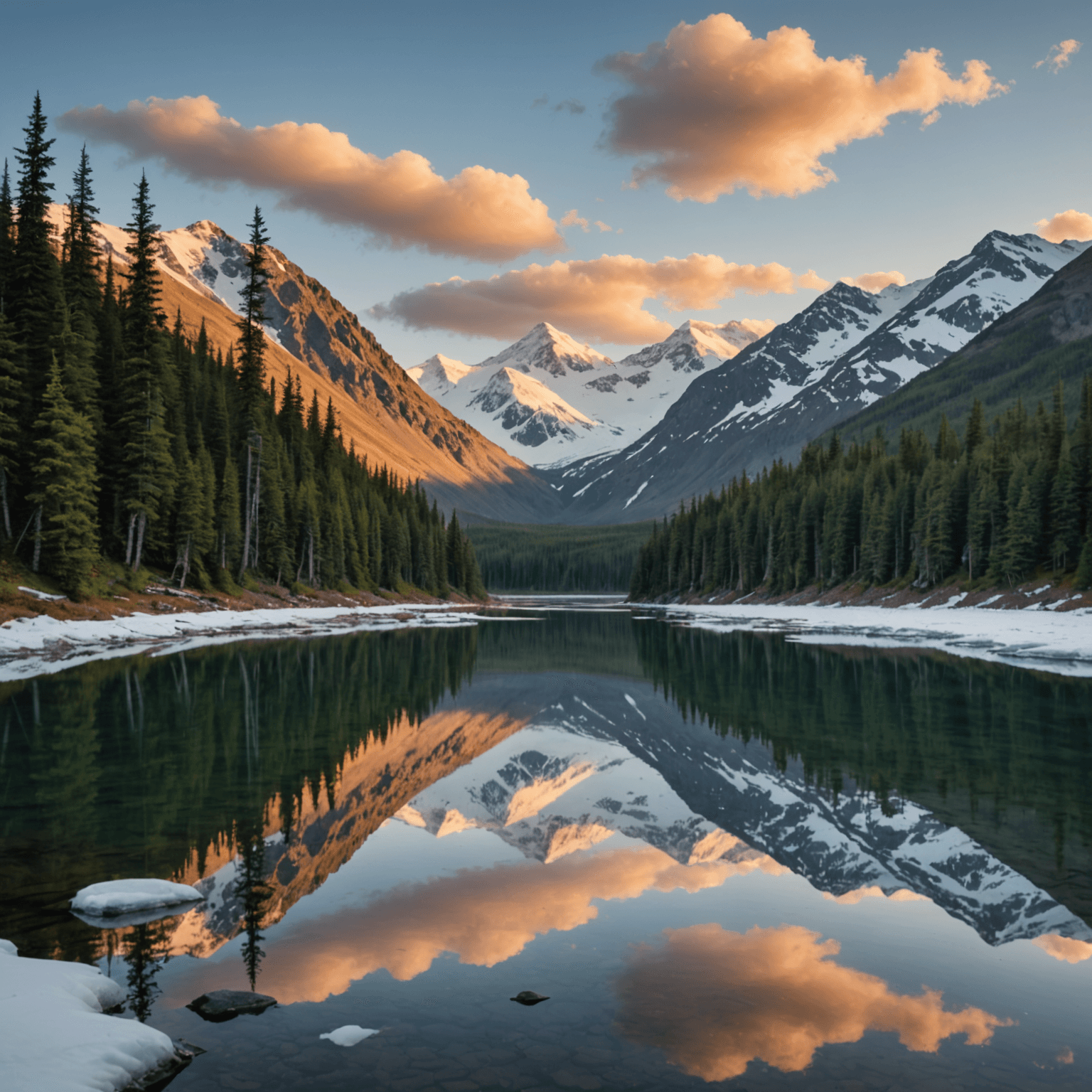 A cabin overlooking a serene fjord with kayaks on the shore.