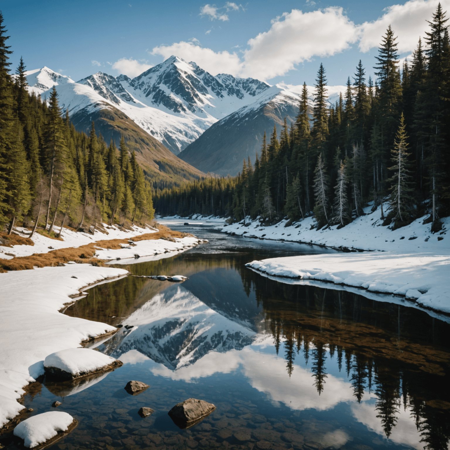 Panoramic view of Hatcher Pass with snow-capped mountains