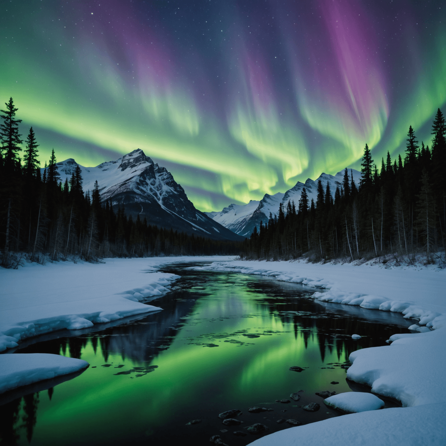 A group of aurora watchers bundled up in winter gear, gazing at the northern lights in a snowy landscape.