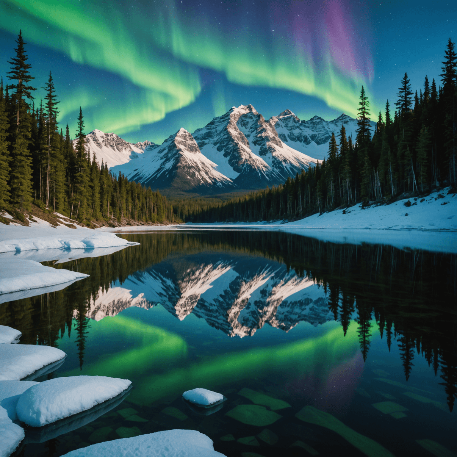 A scenic view of the Denali sled dog kennels surrounded by snow-capped mountains.