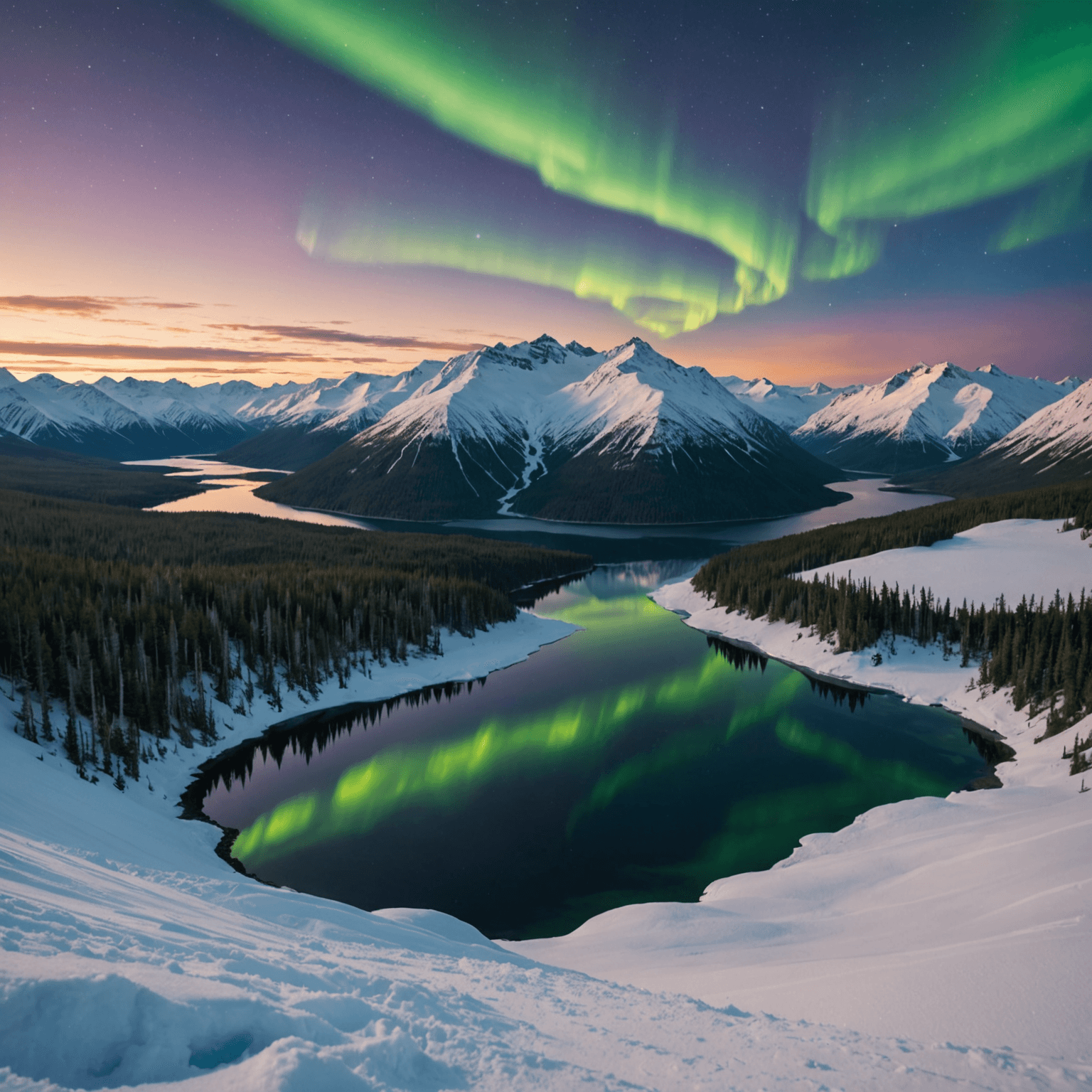 Puppies pulling a small sled in a snowy Alaskan landscape