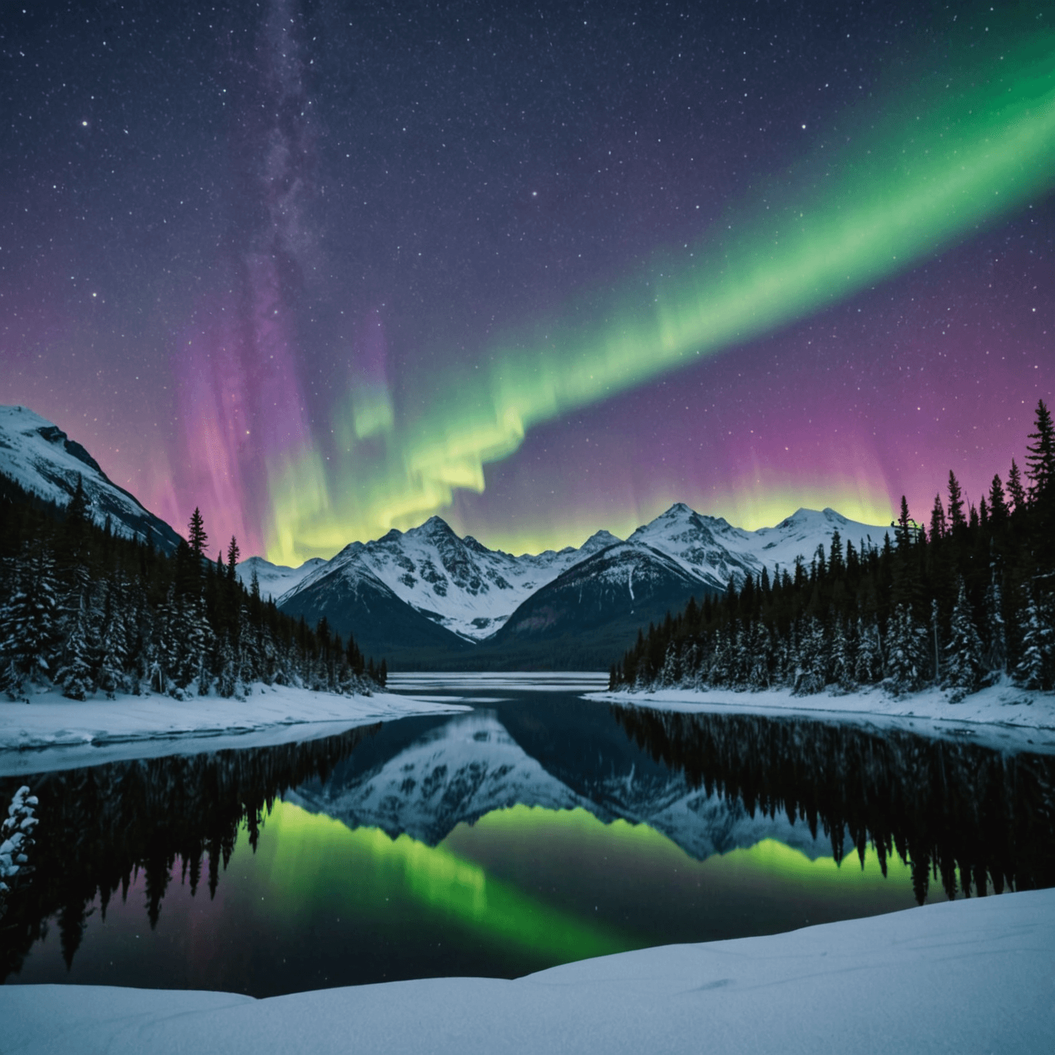 A luxurious hot tub under the Northern Lights with a clear sky and snowy surroundings.
