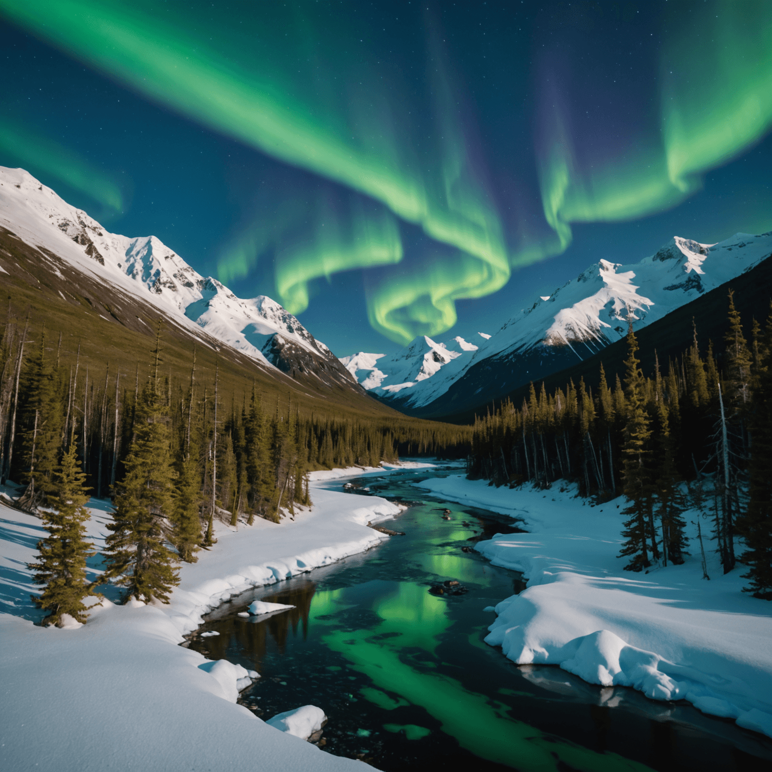 A group of people enjoying a dog sled ride through the snowy Alaskan landscape.