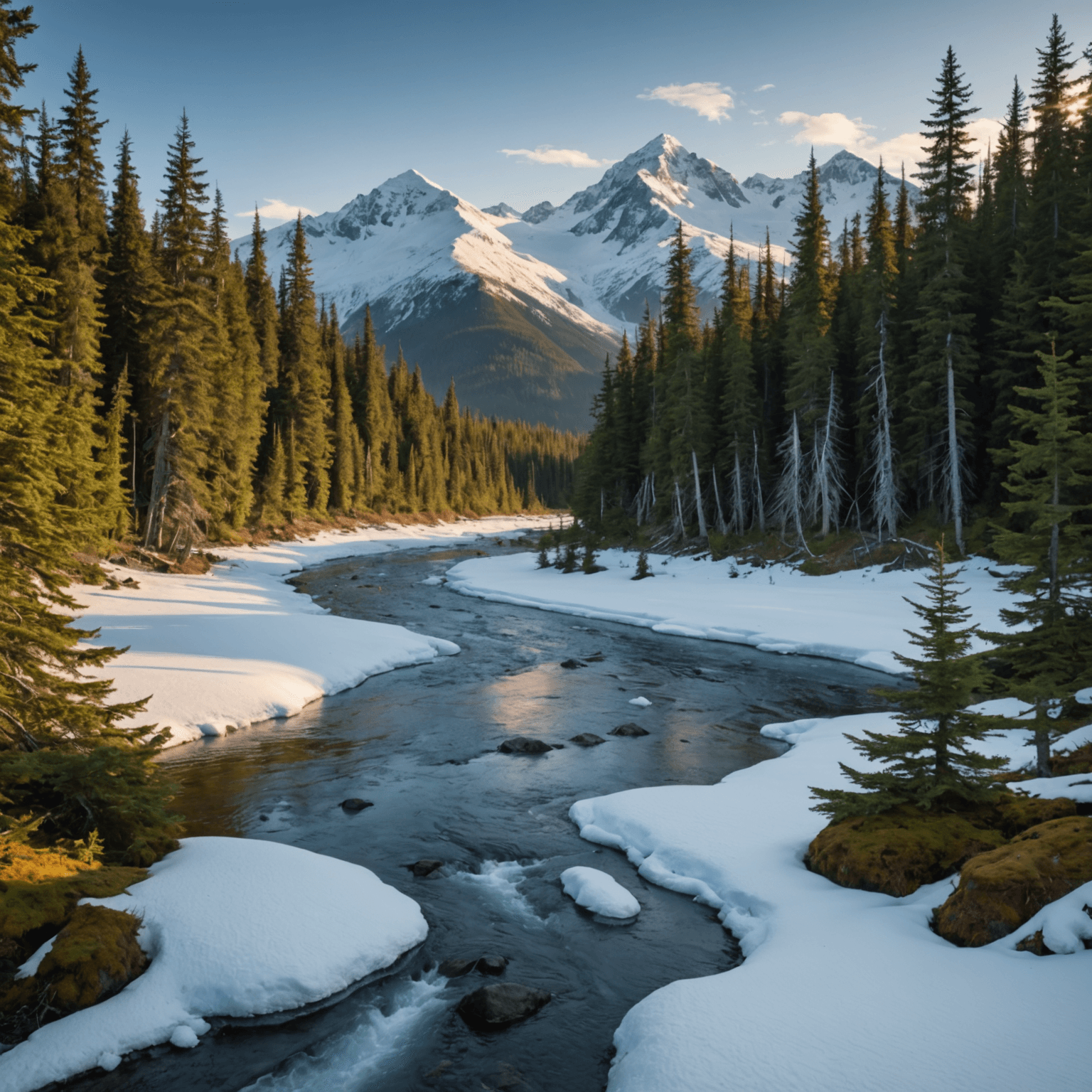 Aurora Borealis over a snowy Alaskan landscape
