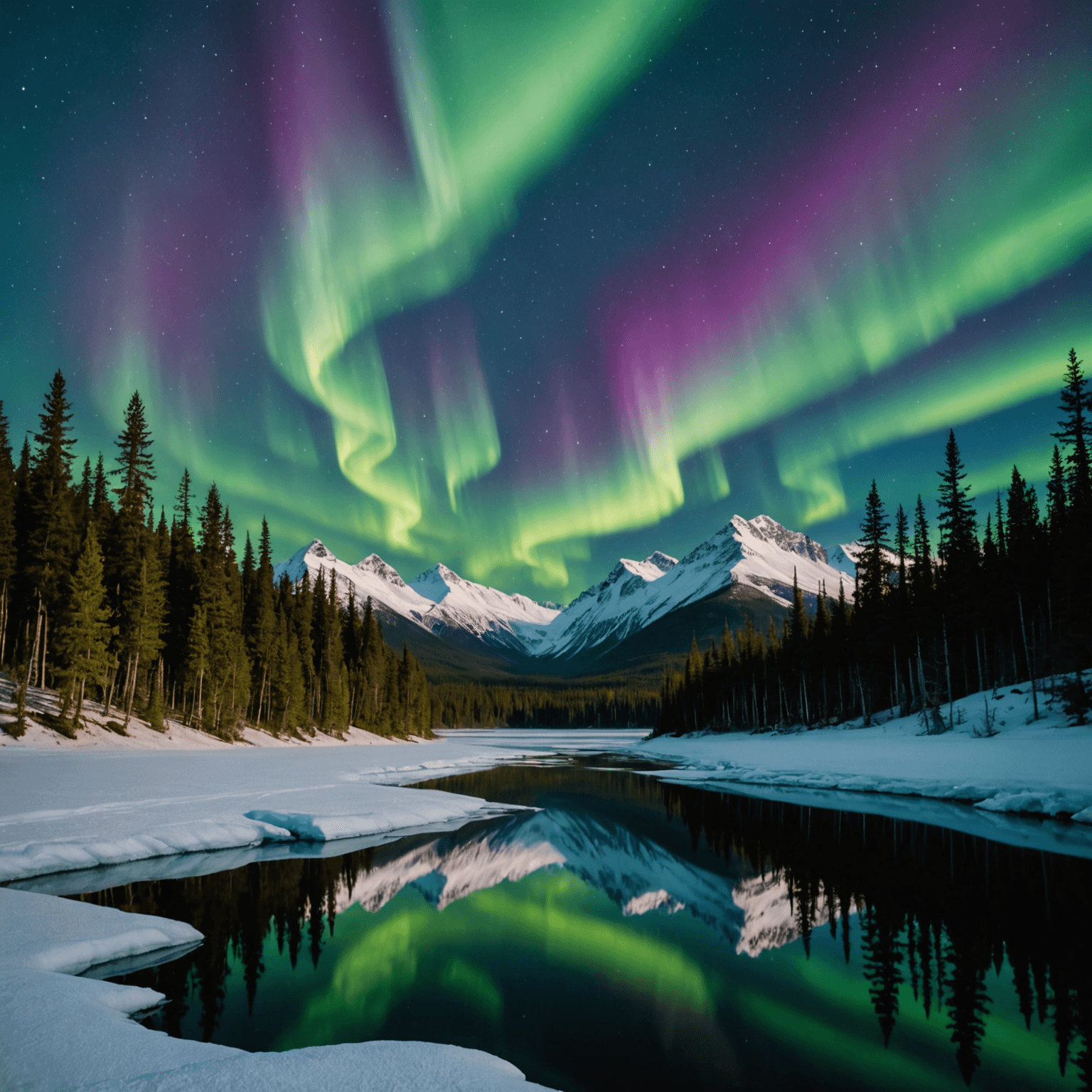 A scenic view of the Northern Lights over an Alaskan landscape, captured with an iPhone set on a tripod.