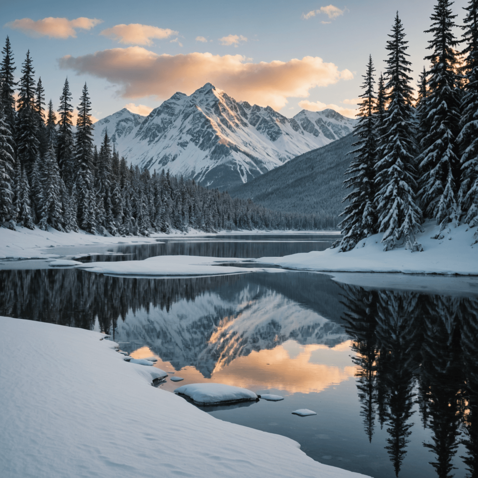 A team of sled dogs in action, pulling a sled through a snow-covered Alaskan landscape.
