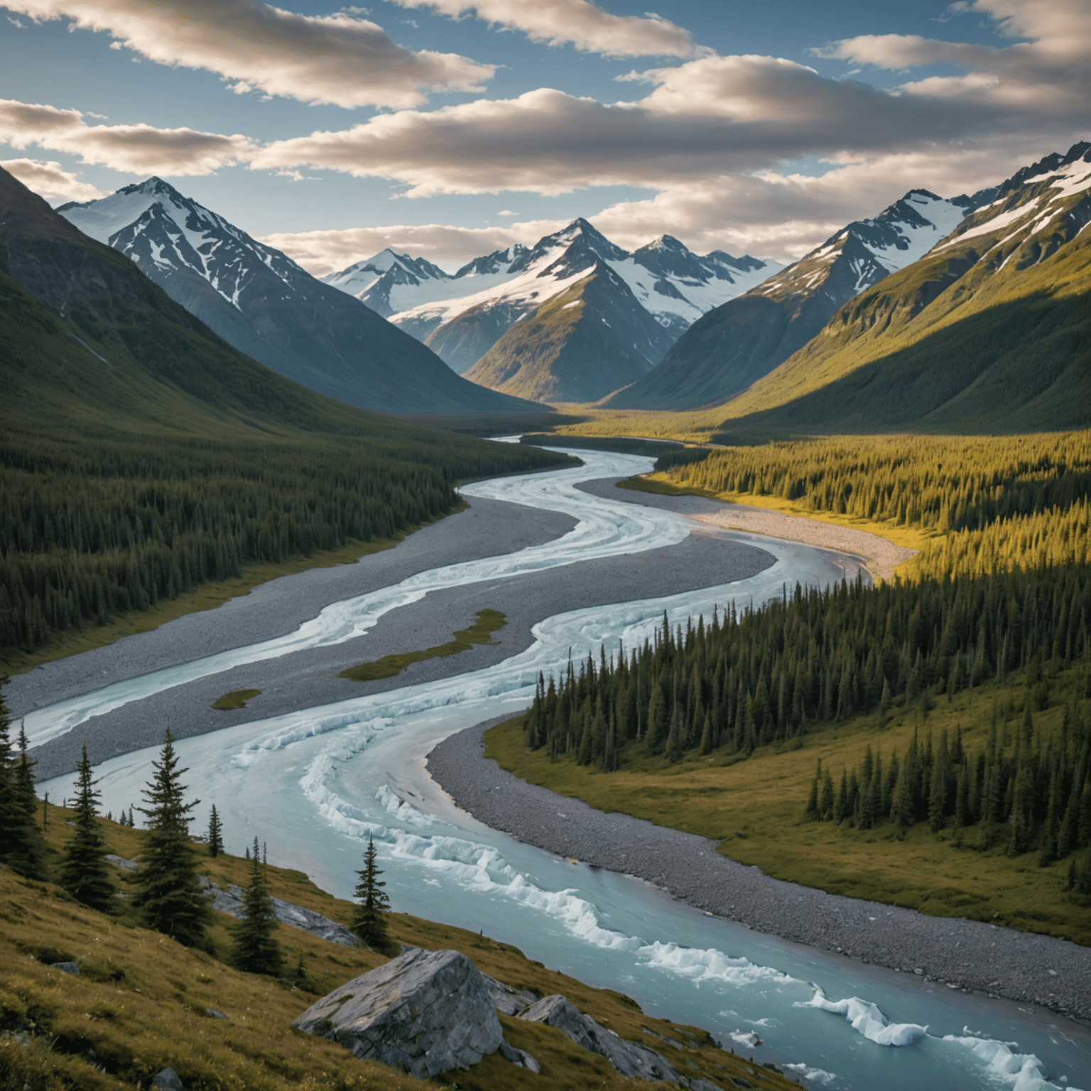 wide view of Alaskan mountains and valley