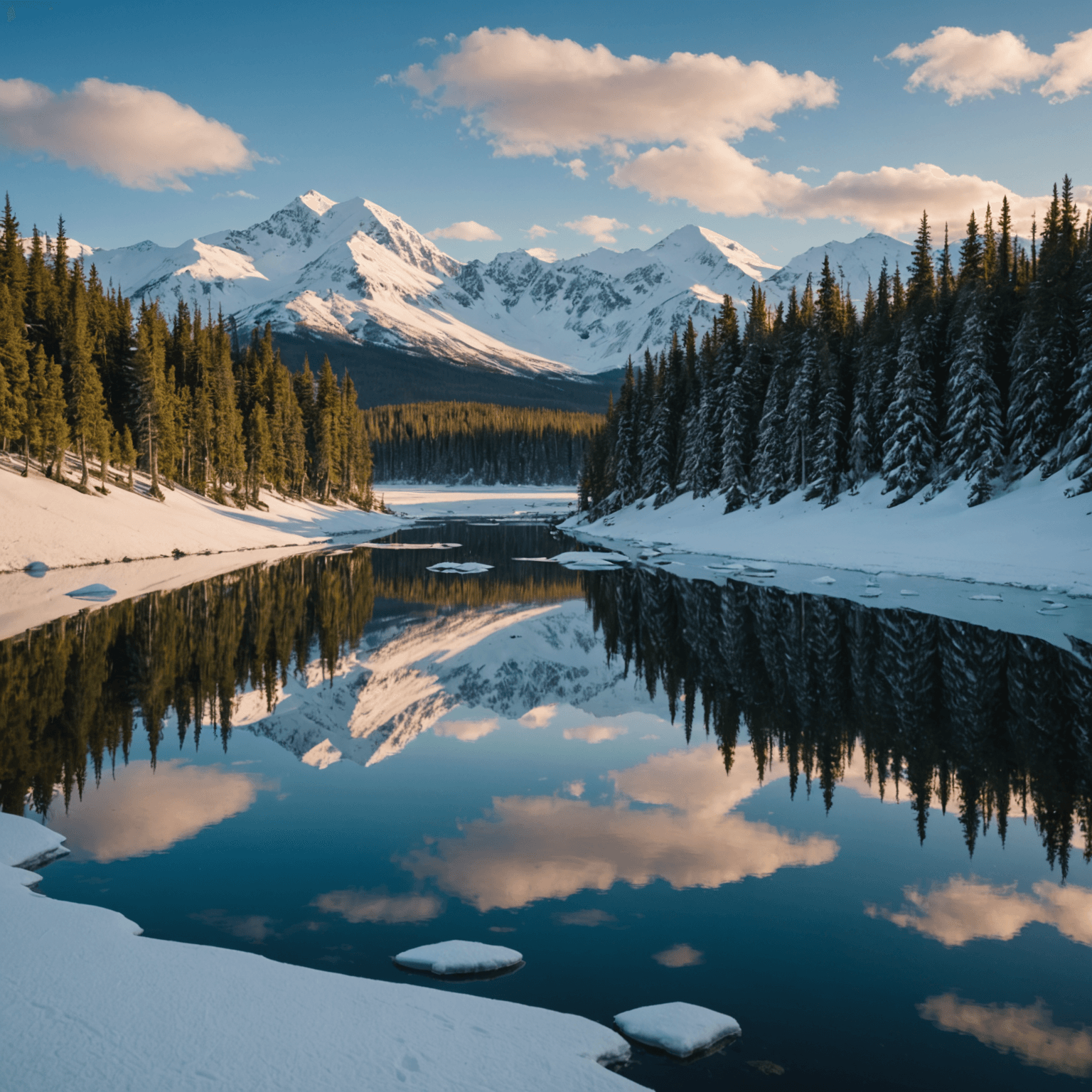 A team of eager sled dogs racing through a snowy Alaskan landscape