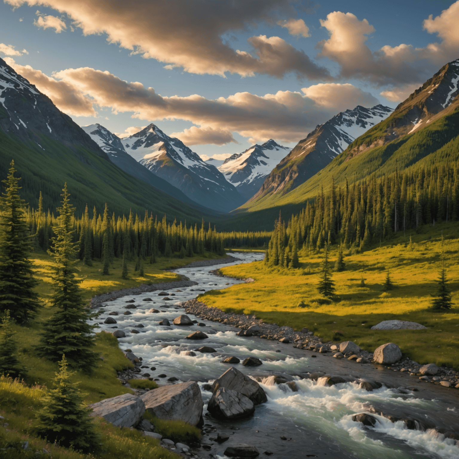 wide view of Alaskan mountains and valley