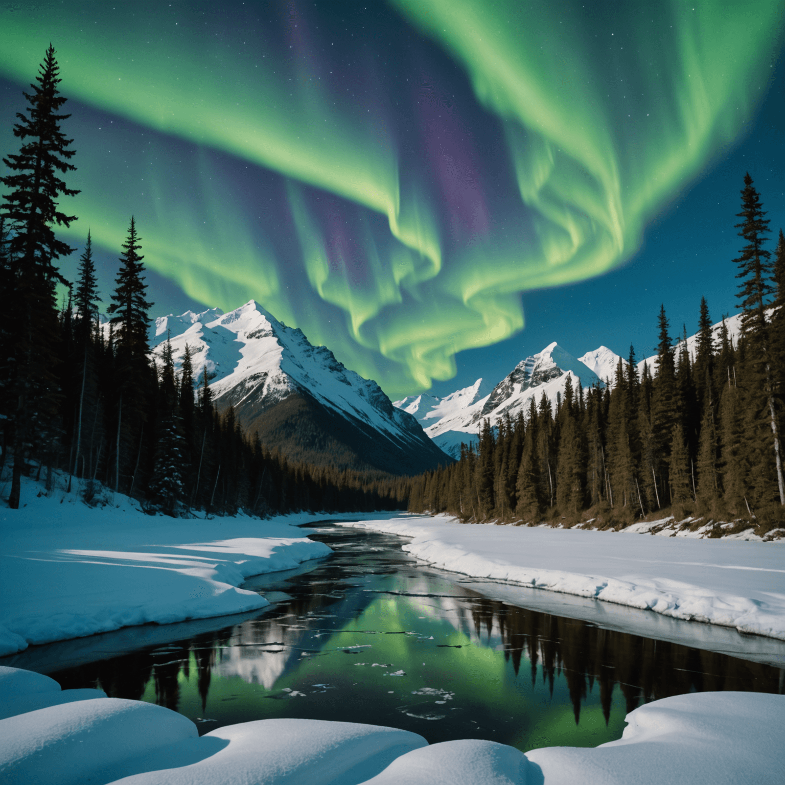 A family enjoying the Northern Lights in an Alaskan winter wonderland