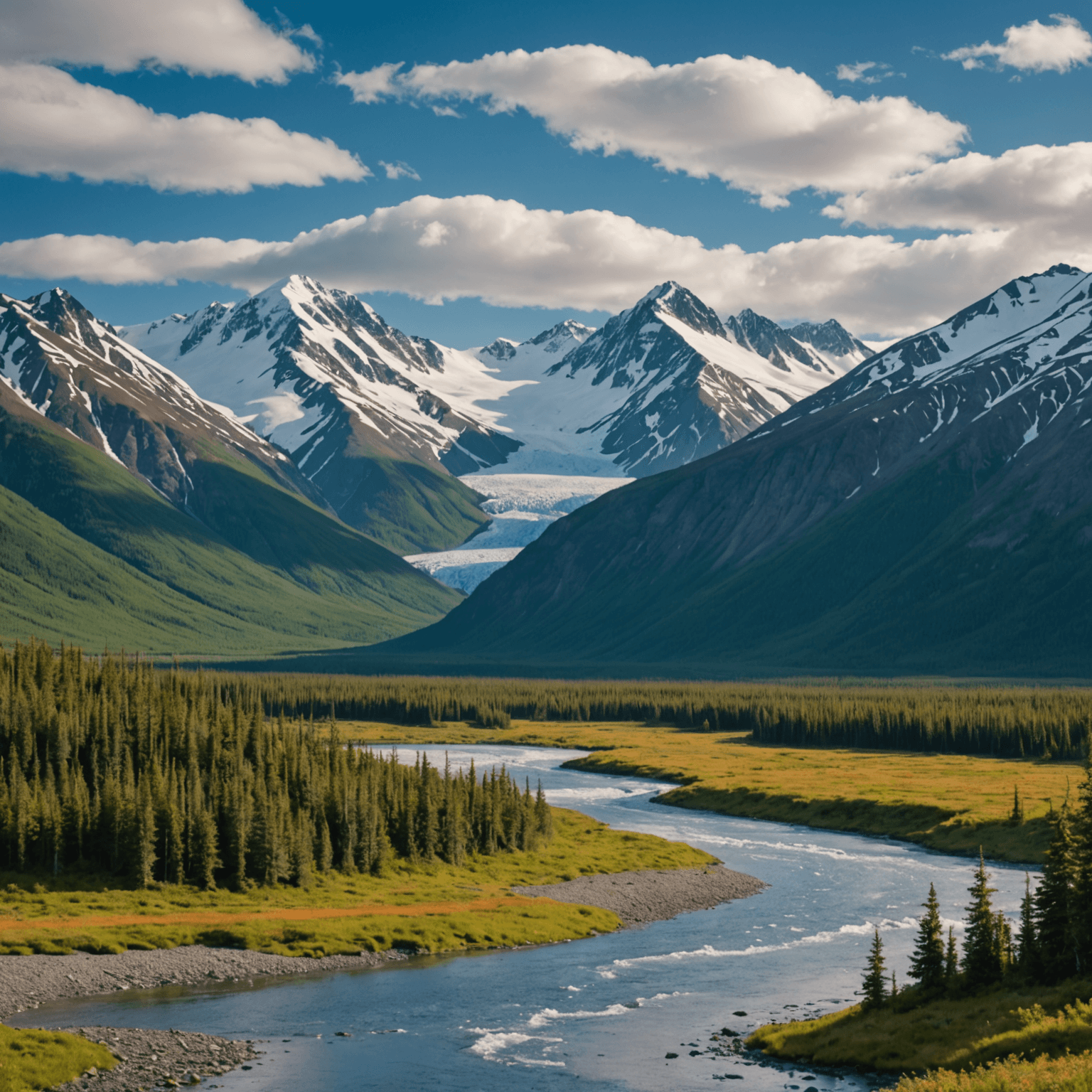 wide view of Alaskan mountains and valley