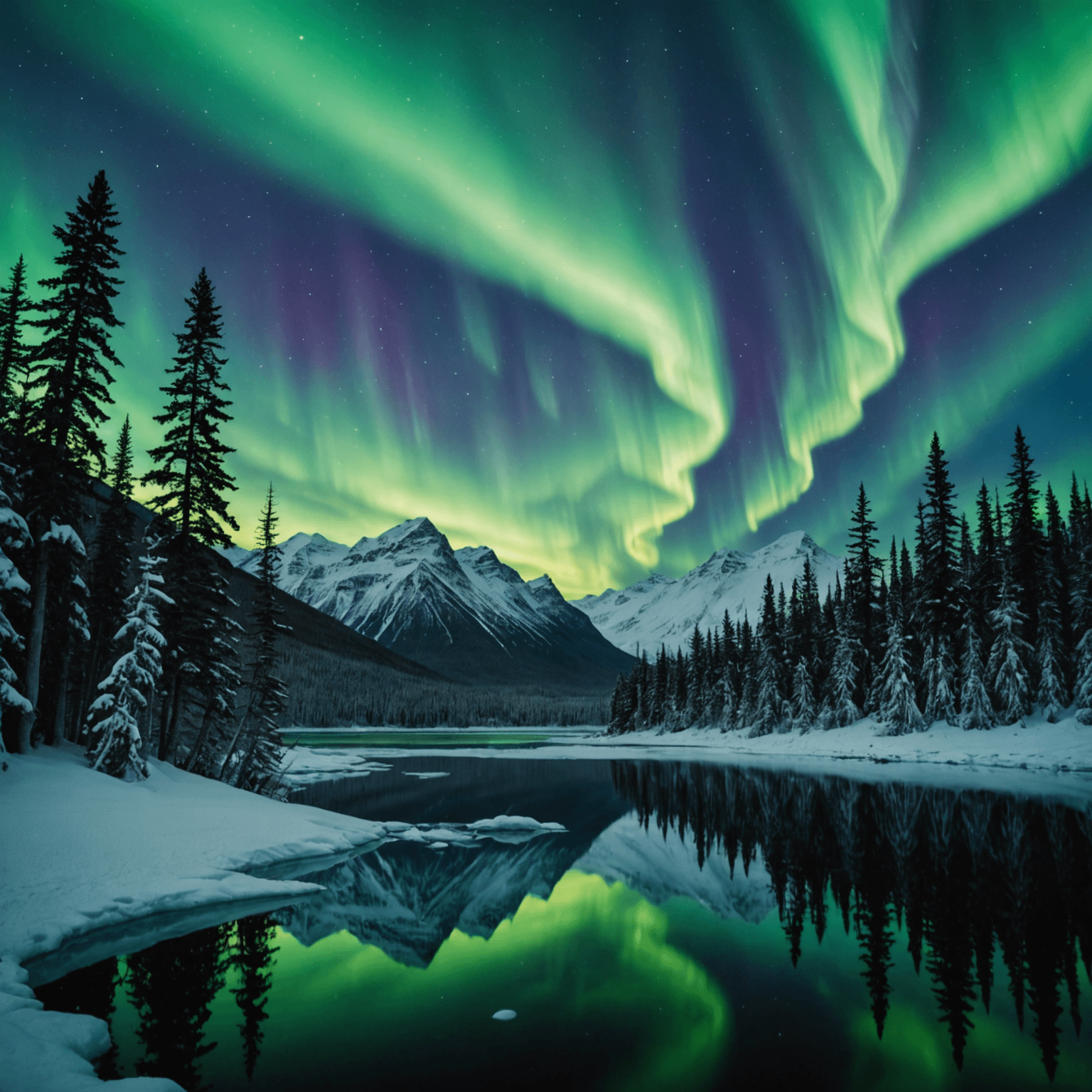 A setup of camera equipment aimed at a vibrant aurora in the Alaskan wilderness.