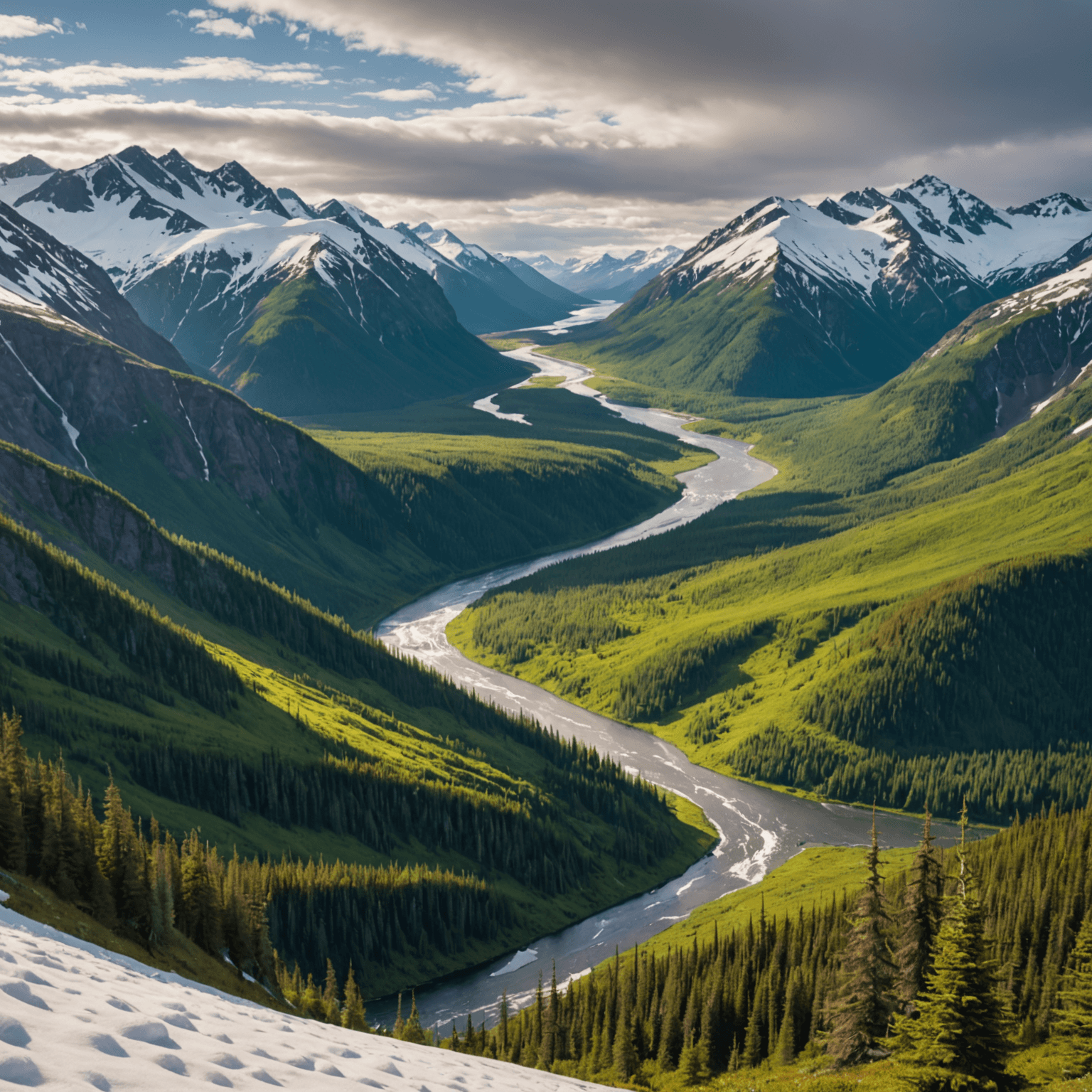 wide view of Alaskan mountains and valley