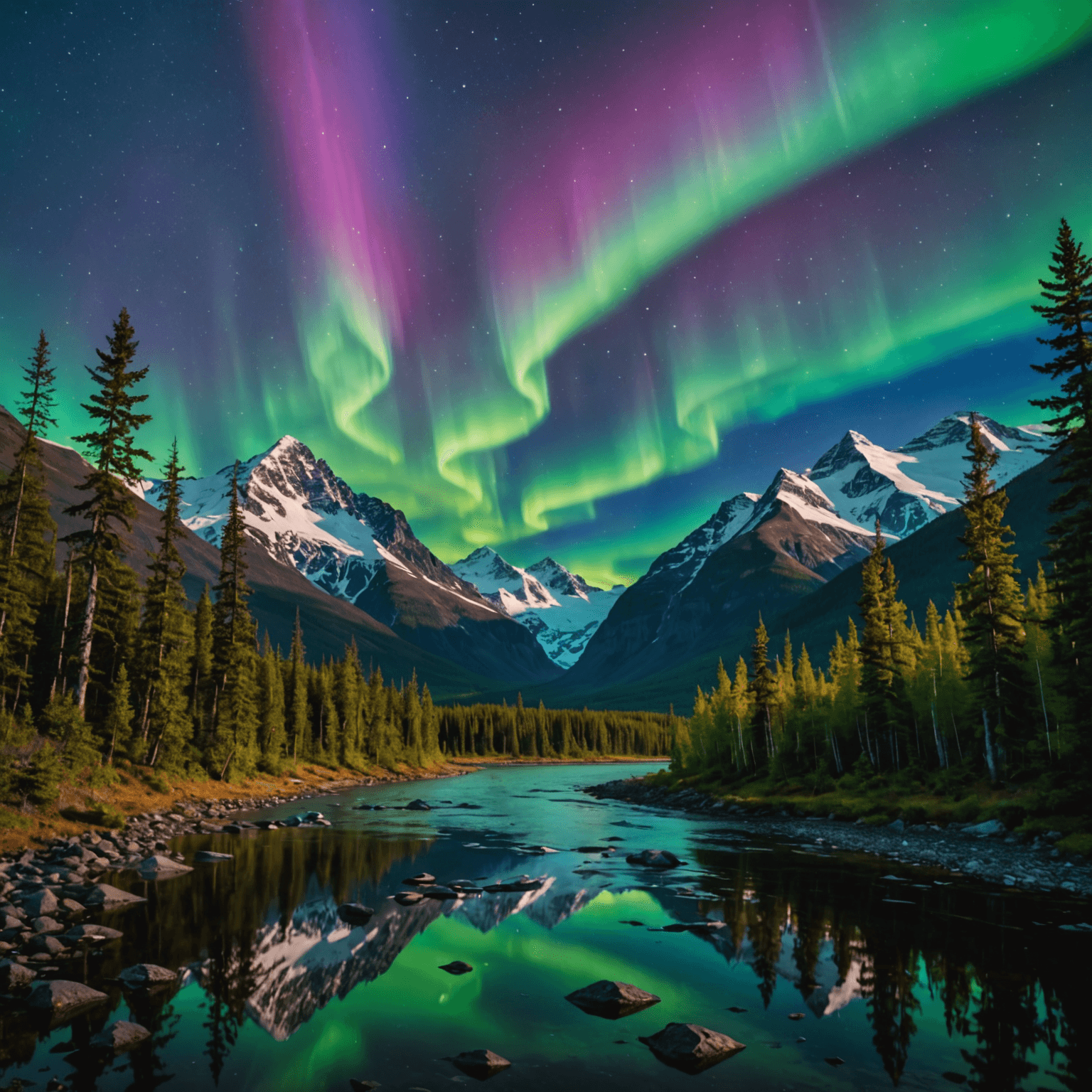 A vibrant display of various aurora colors in the night sky