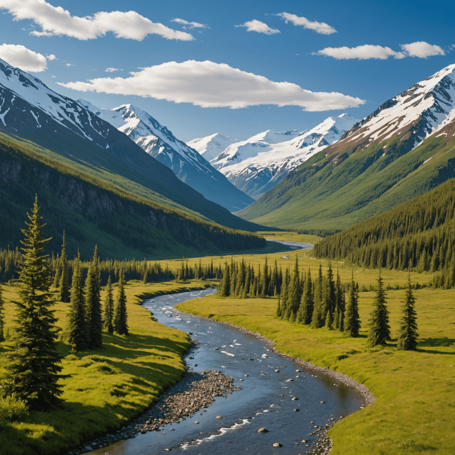 wide view of Alaskan mountains and valley