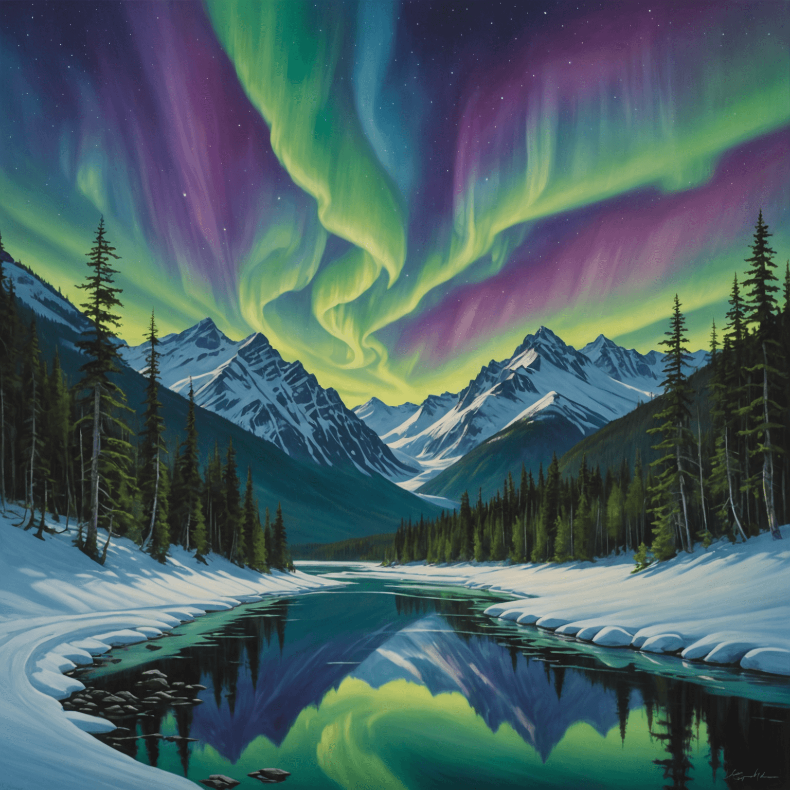 Fairbanks skyline with aurora borealis